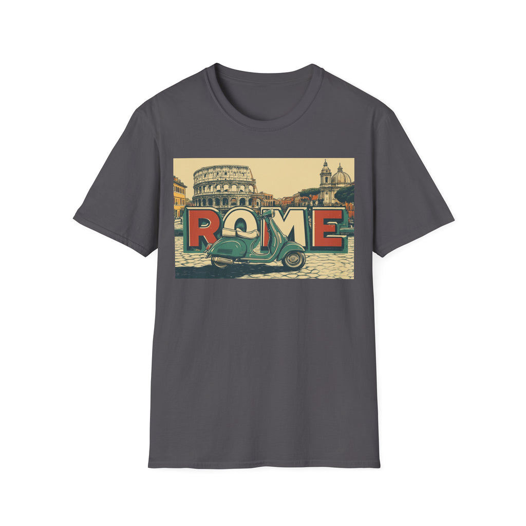 Rome Vintage Scooter T-Shirt | Colosseum Travel Postcard Design