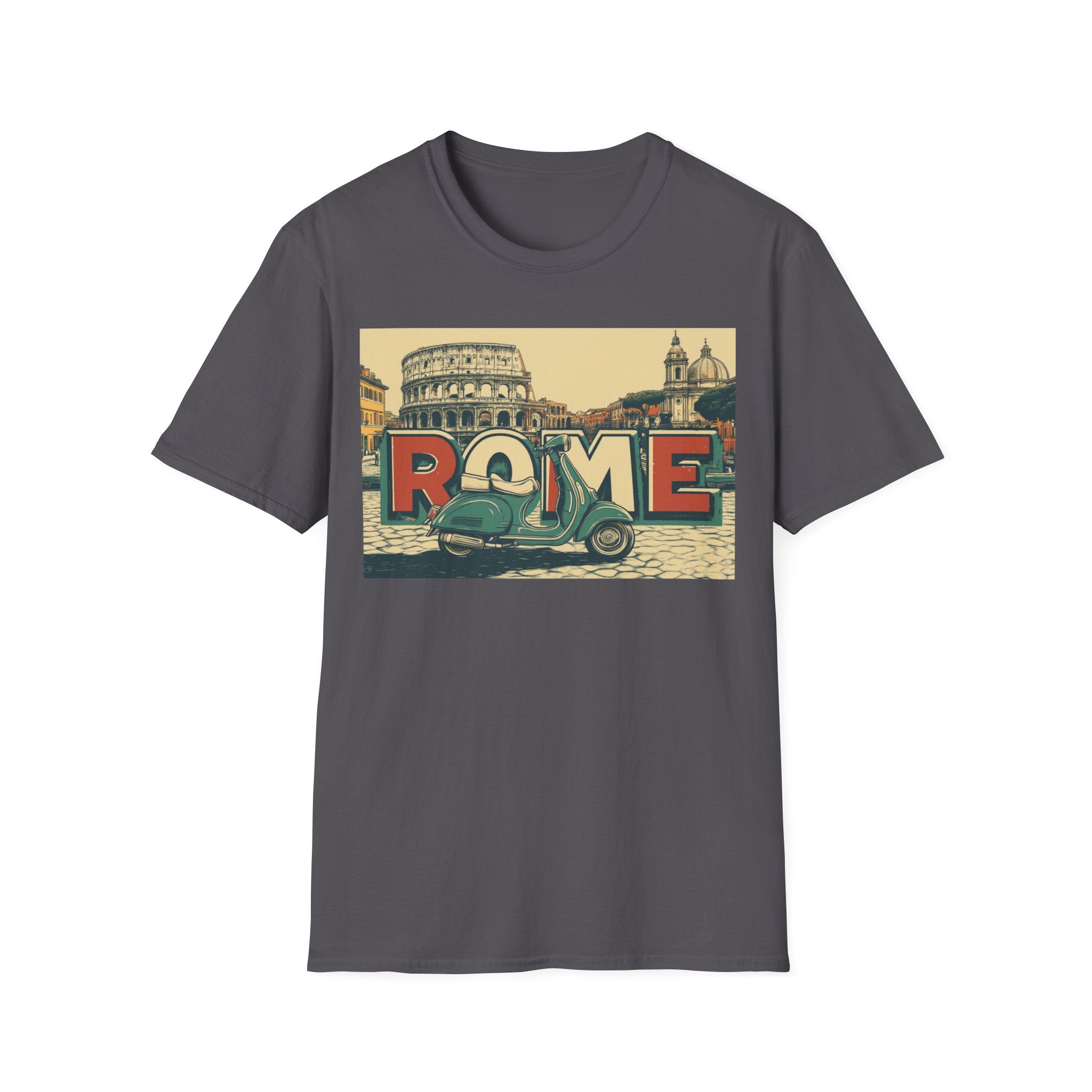 Rome Vintage Scooter T-Shirt | Colosseum Travel Postcard Design