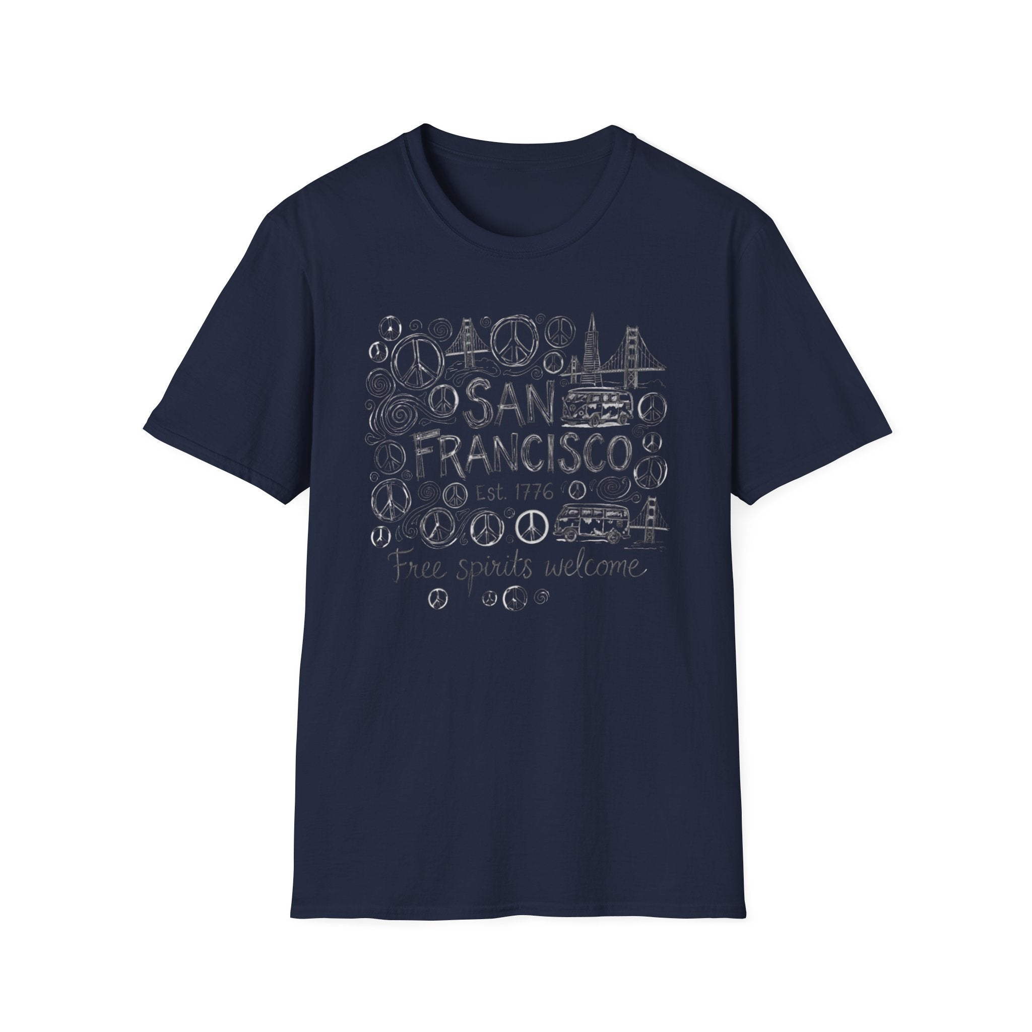 San Francisco Doodle T-Shirt – 'Free Spirits Welcome' Vintage City Sketch Tee