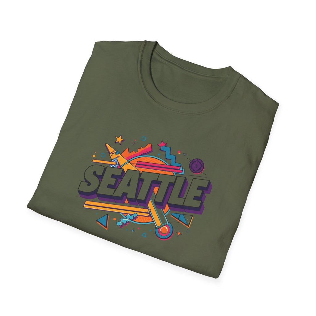 Seattle Retro Graphic T-Shirt — Colorful City Skyline Design