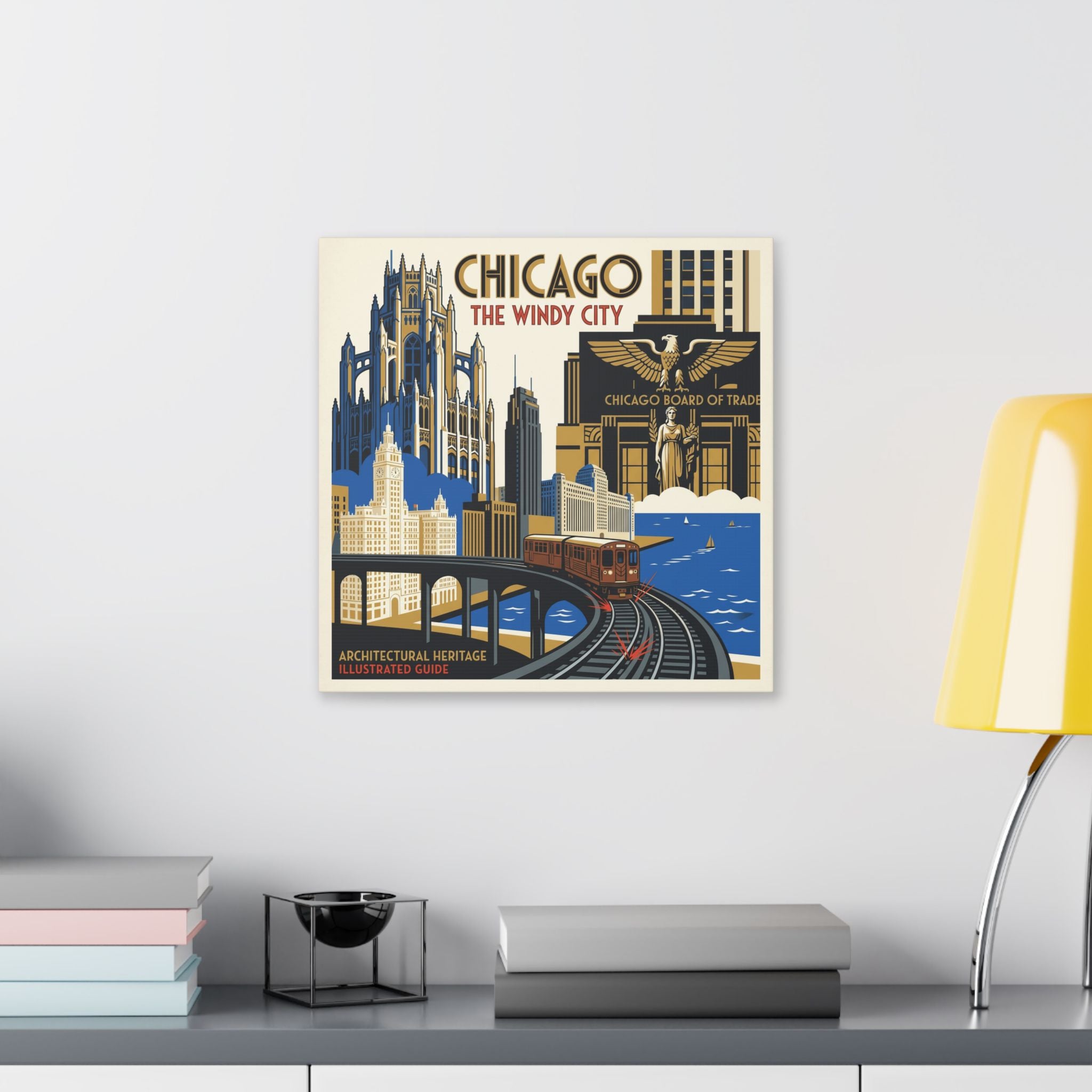 Chicago Vintage Travel Canvas – “Chicago The Windy City” Stretched Wall Art