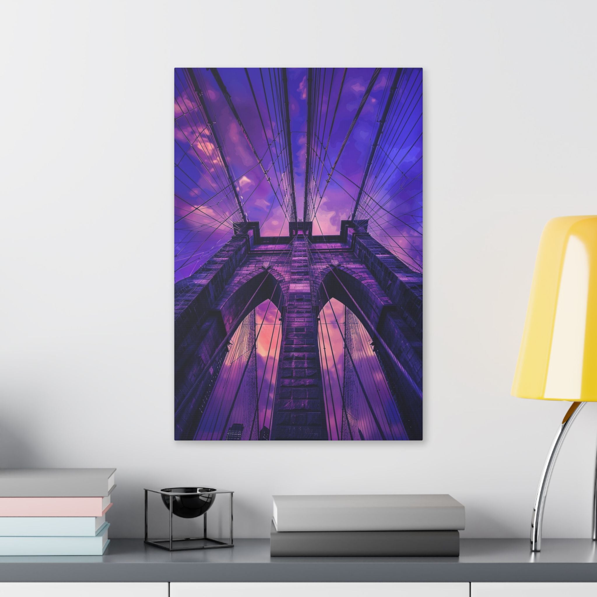 Brooklyn Bridge Sunset Canvas — Purple Sky Stretched Wall Art