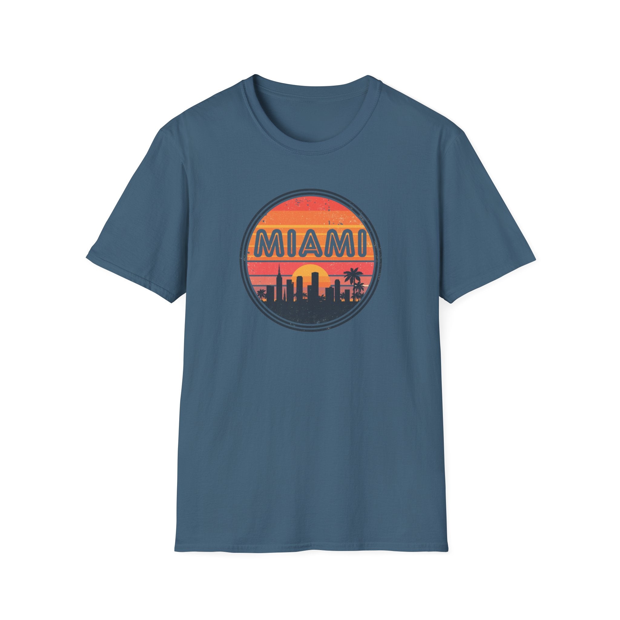 Miami Sunset T‑Shirt — Retro Beach Skyline Tee