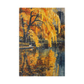 Boston Skyline with Hancock Tower in the background -Autumn Cityscape Canvas - Golden Willow Lake Stretched Wall Art