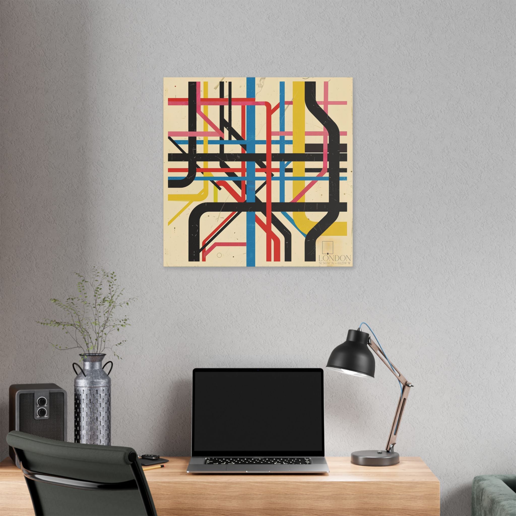 London Subway Map Art Canvas — Retro Abstract Transit Wall Decor