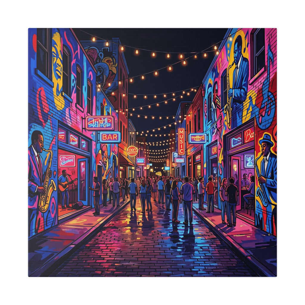 Dallas Deep Ellum Street - Neon Nightlife Street Canvas — Vibrant Urban Alley Wall Art