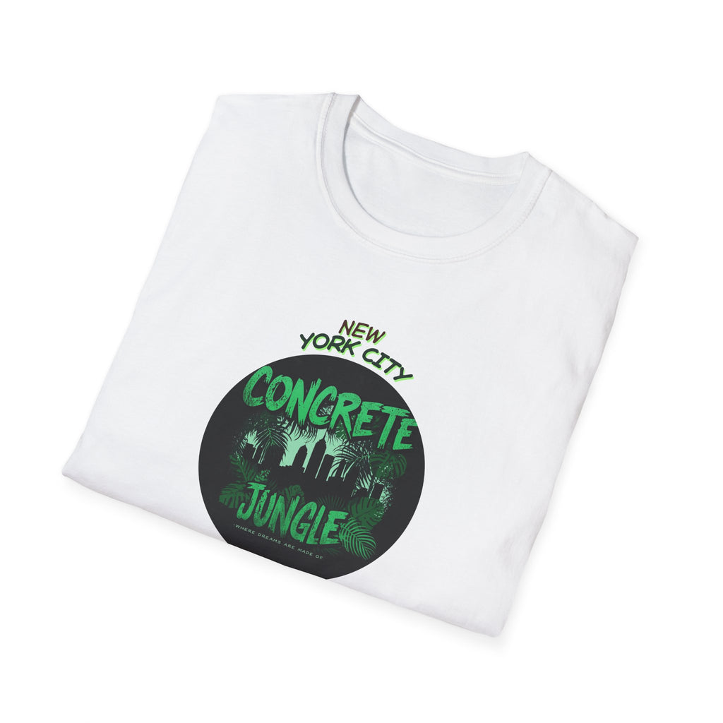 New York City Concrete Jungle T-Shirt | Skyline Silhouette, Green Badge