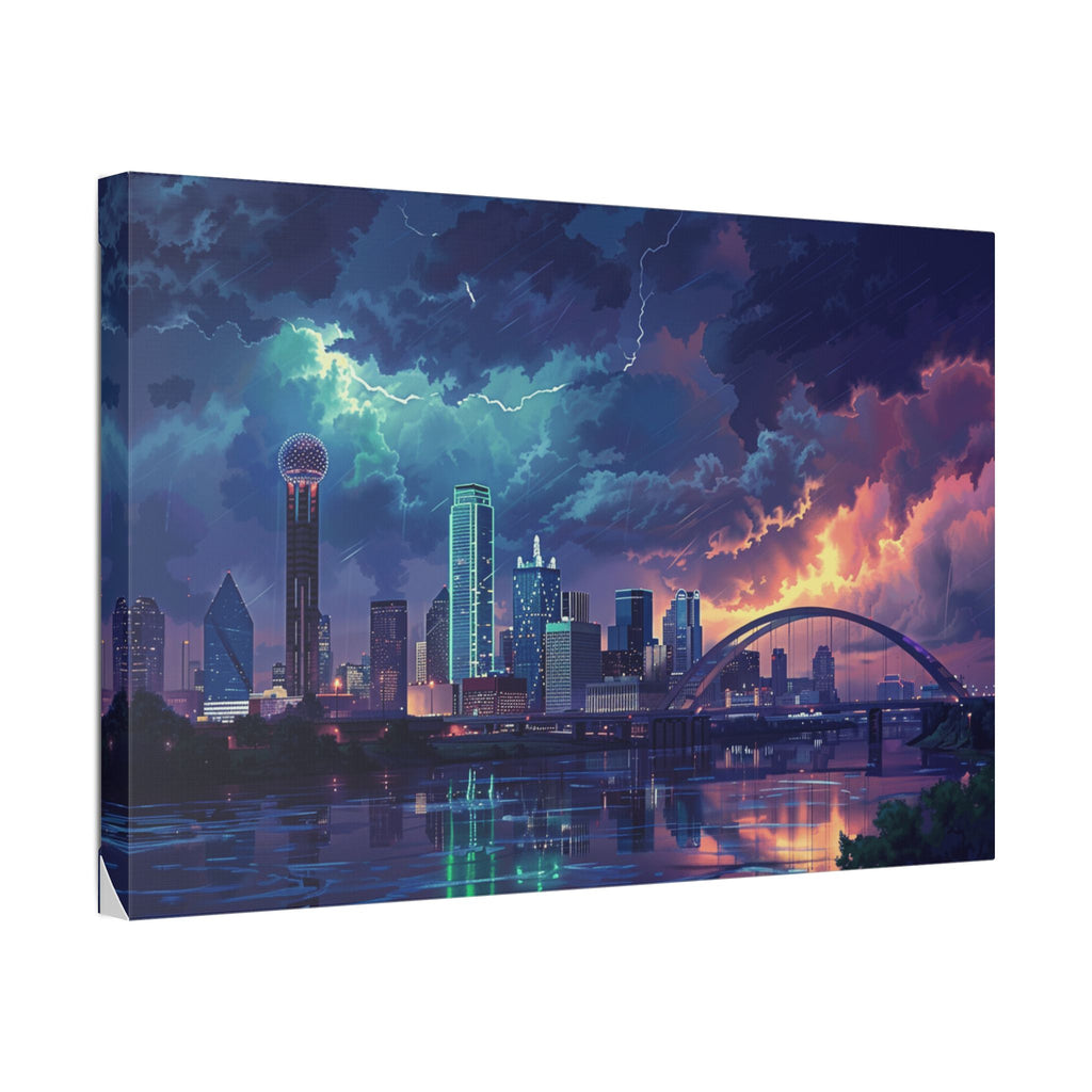 Dallas Cityscape Canvas Print — Stormy Sunset Skyline Wall Art