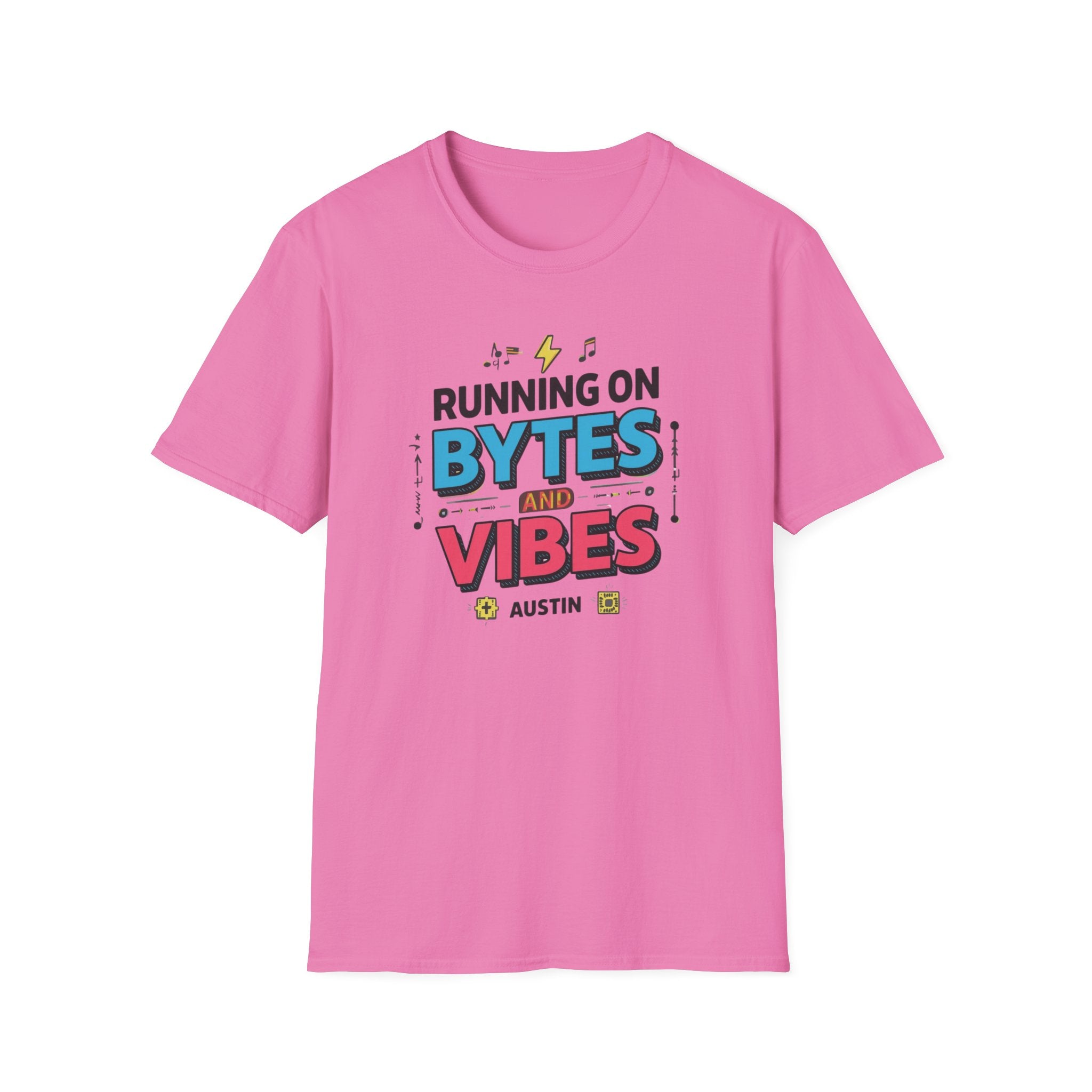 Running on Bytes and Vibes T-Shirt — Retro Tech Austin Graphic Tee