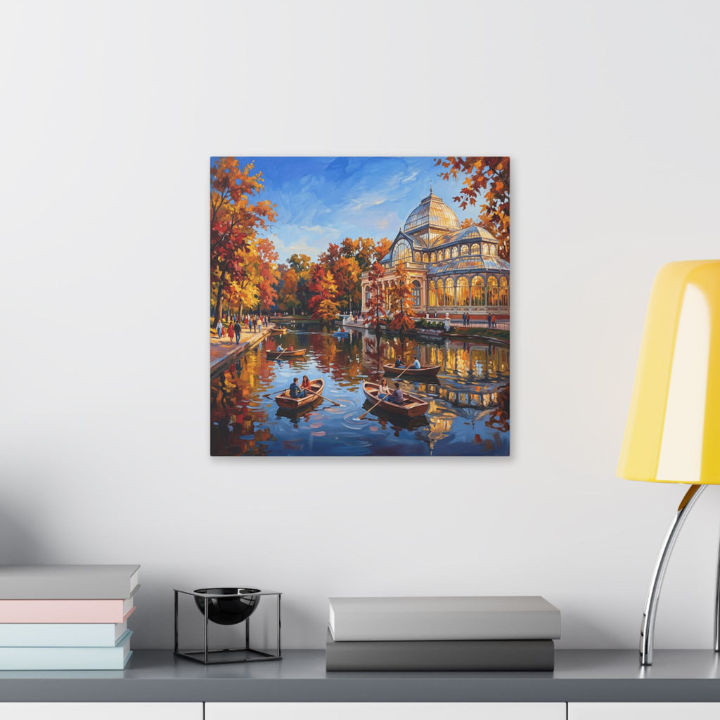 Madrid Retiro Park - Autumn Evening Rowboats — Stretched Canvas Wall Art