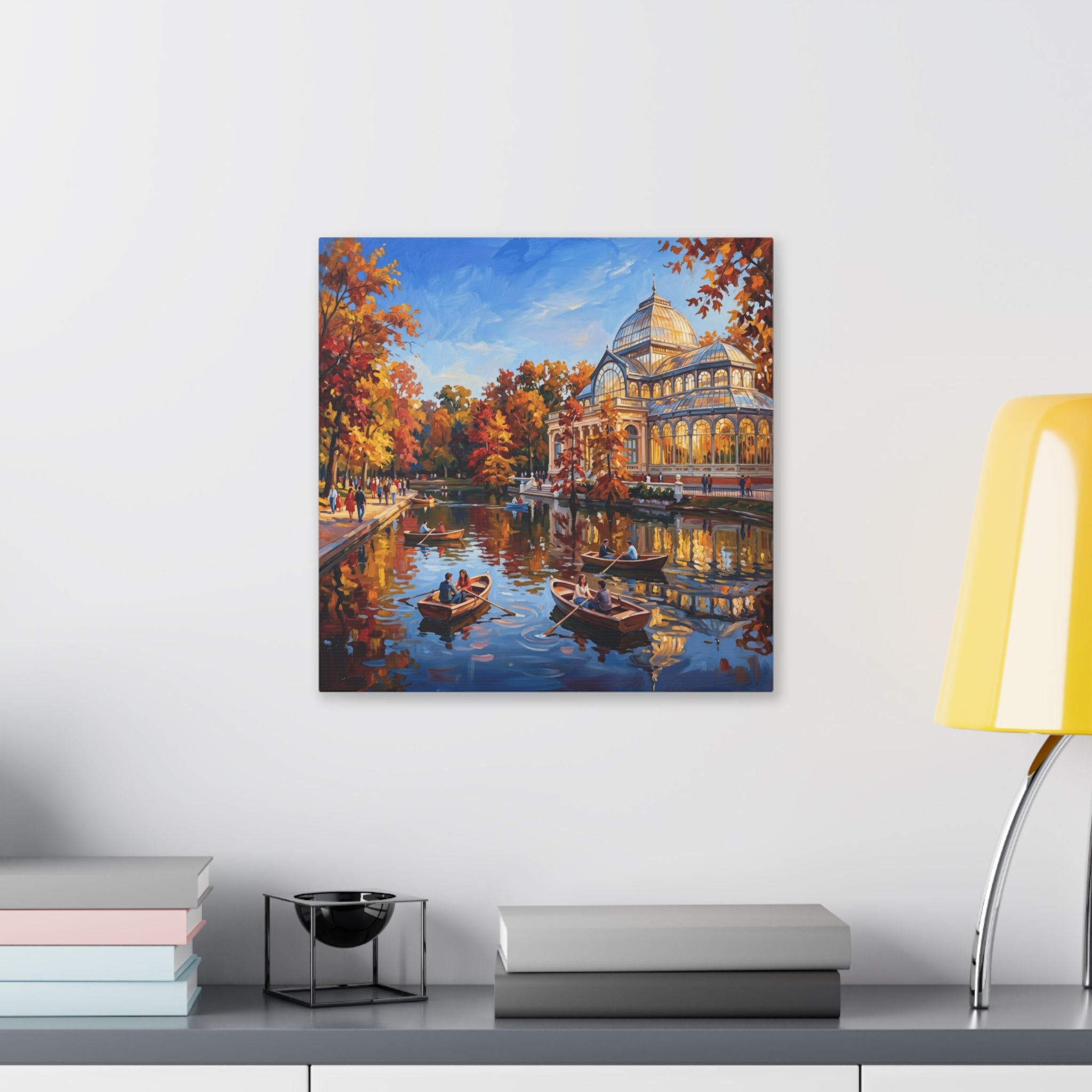 Madrid Retiro Park - Autumn Evening Rowboats — Stretched Canvas Wall Art