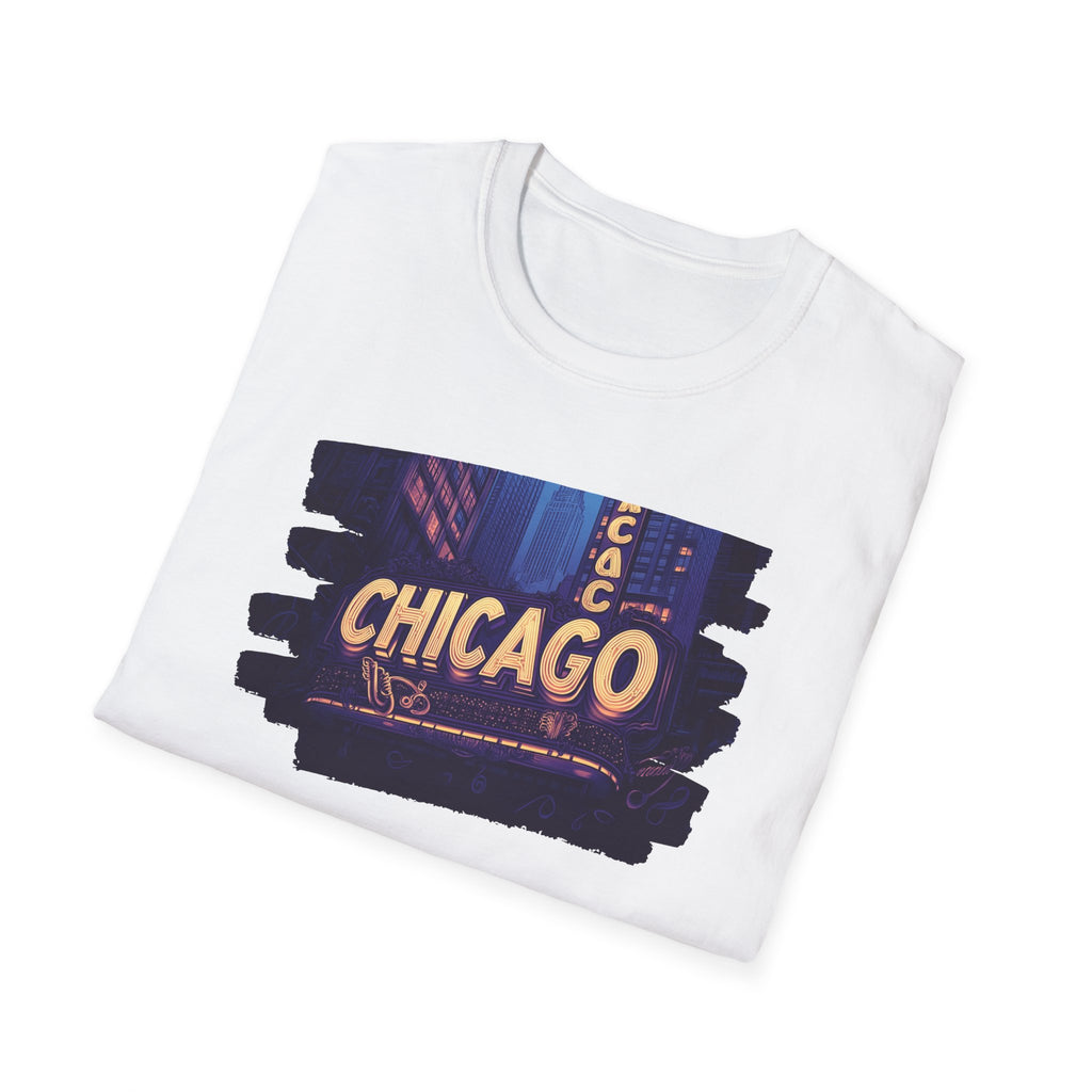 Chicago Neon Sign Brushstroke T-Shirt | City Skyline Typography