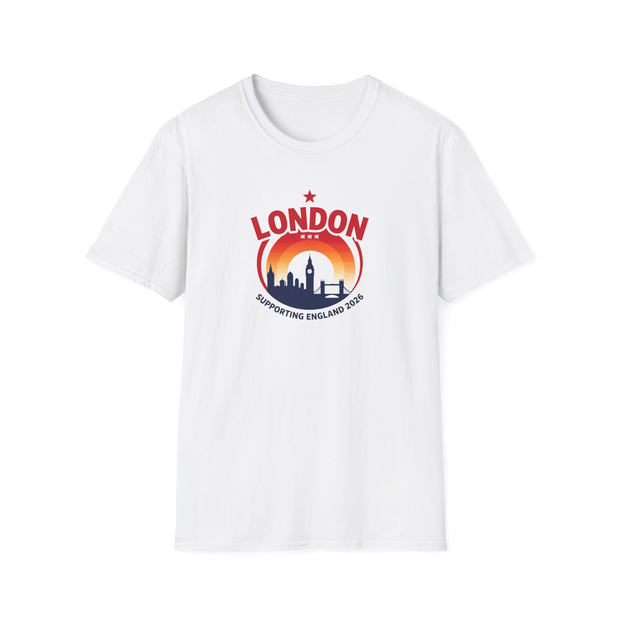 London Skyline World Cup 3 Lions T-Shirt — Supporting England 2026 Sunset Graphic