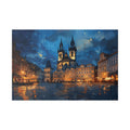 Prague Old Town Square Canvas Wall Art — Nighttime Cityscape Stretched Canvas