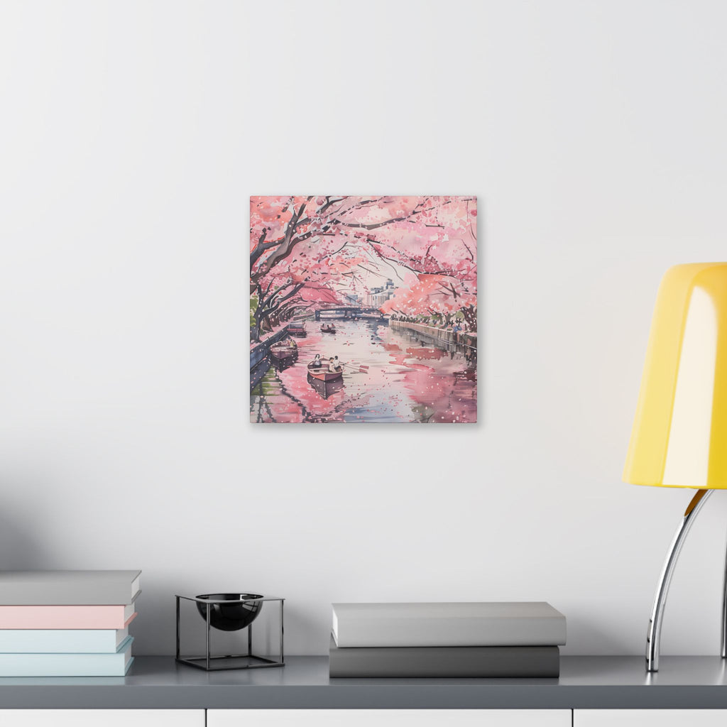 Tokyo Chidorigafuchi - Cherry Blossom Canal Stretched Canvas — Pink Sakura Wall Art