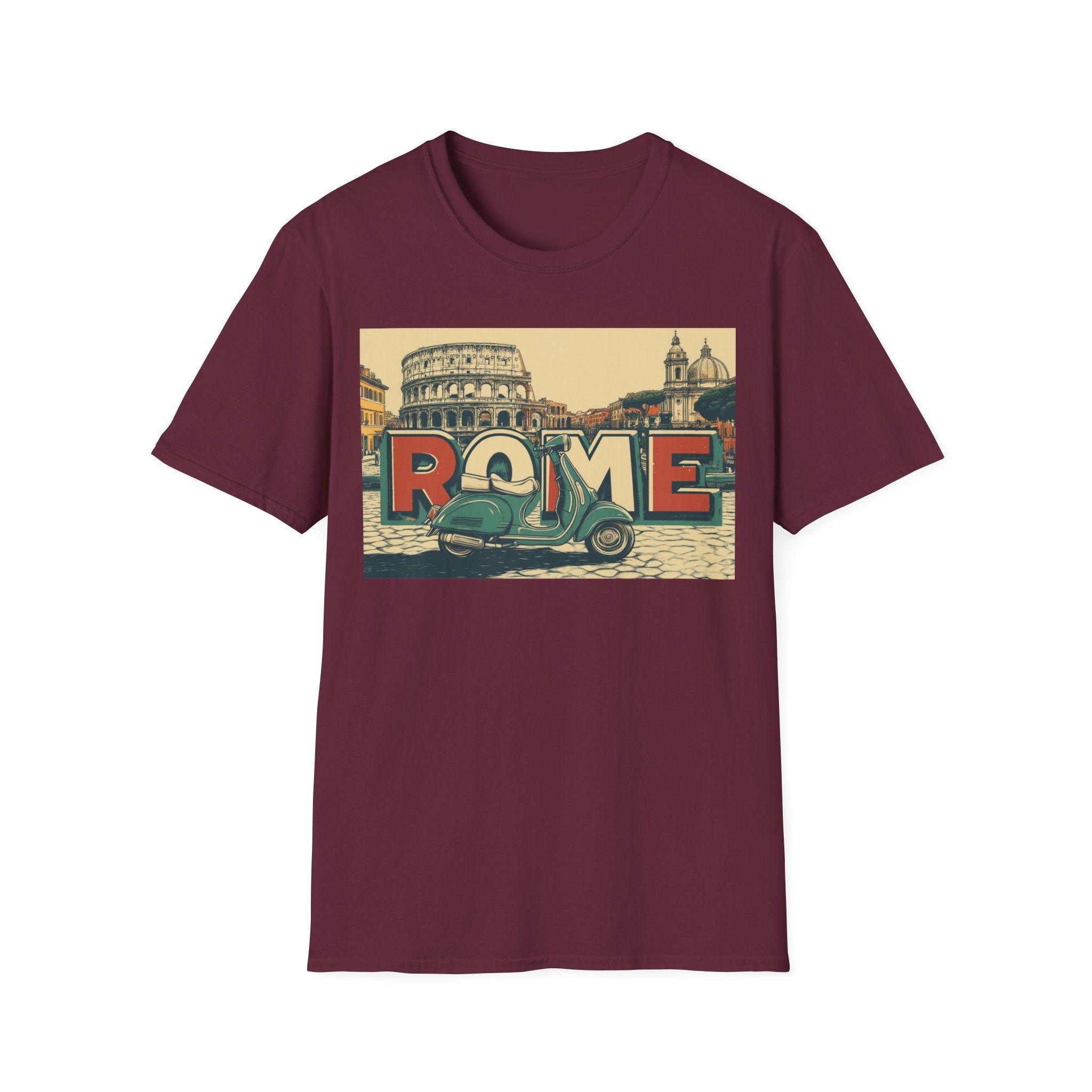 Rome Vintage Scooter T-Shirt | Colosseum Travel Postcard Design
