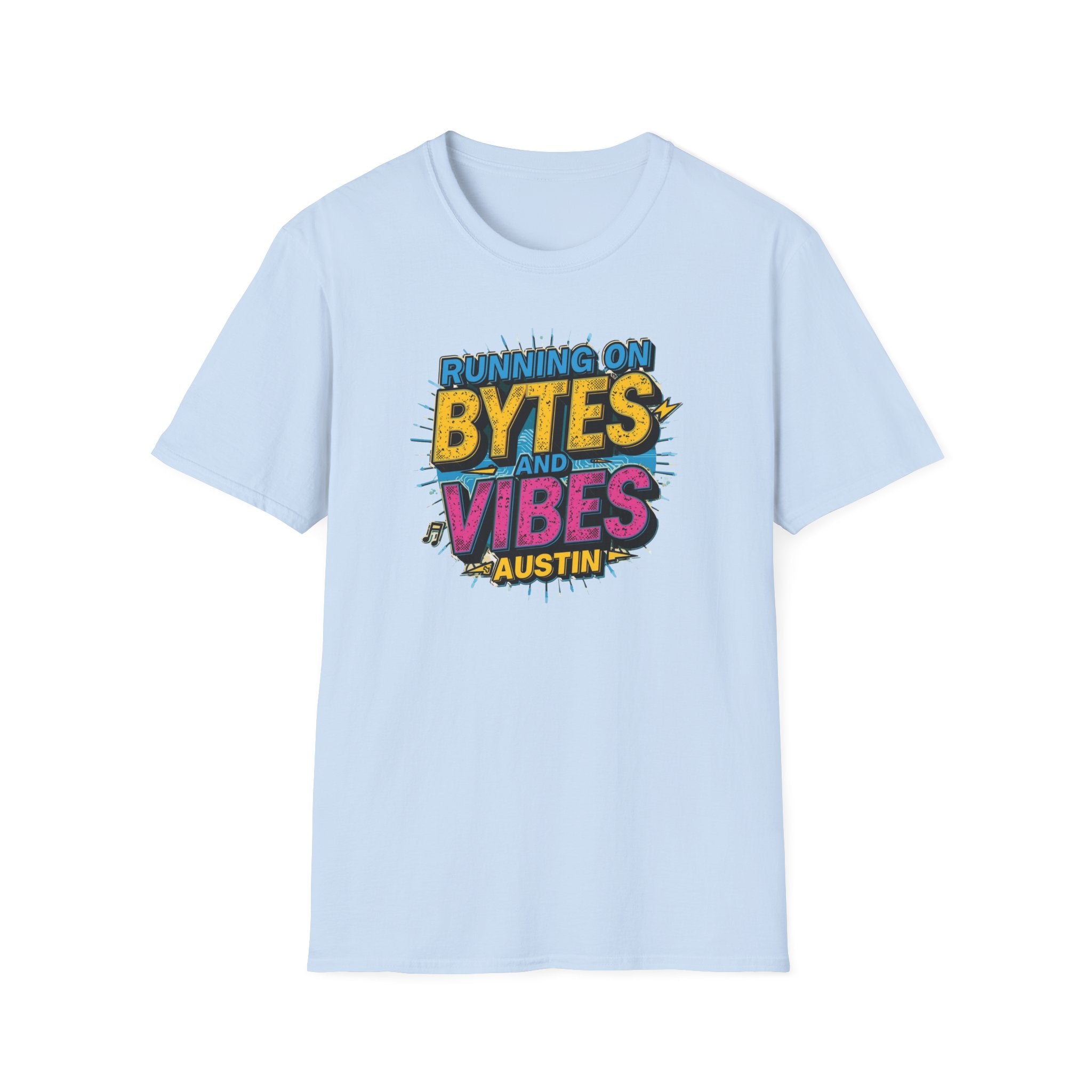 Running on Bytes and Vibes T-Shirt — Austin Retro Tech Graphic Tee
