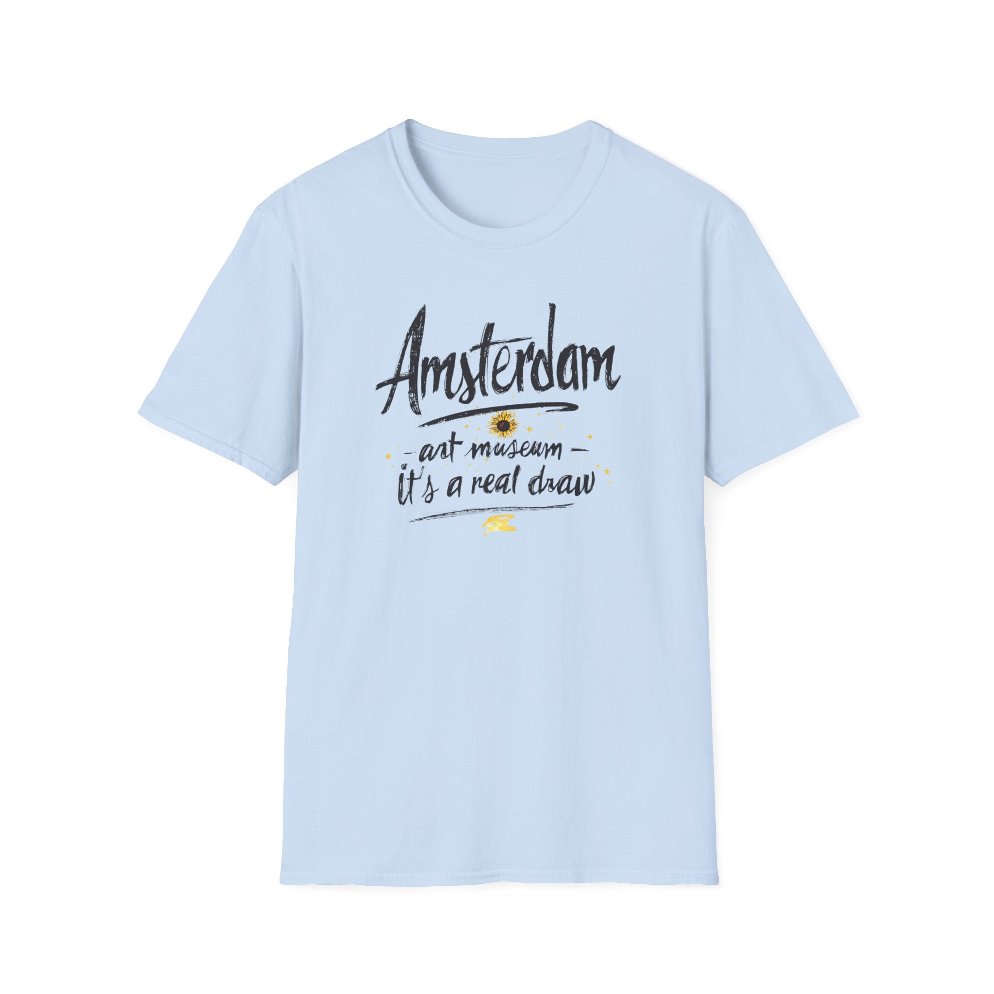 Amsterdam Art Museum T-Shirt — "Amsterdam" Script Graphic with "art museum — it’s a real draw"