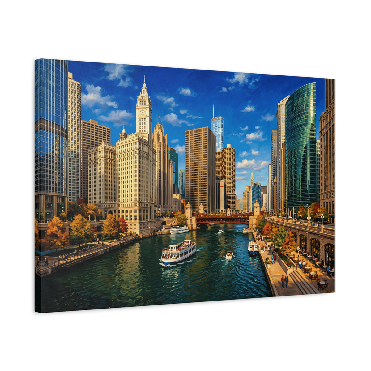 Chicago Riverwalk Canvas Print — Scenic Cityscape Wall Art