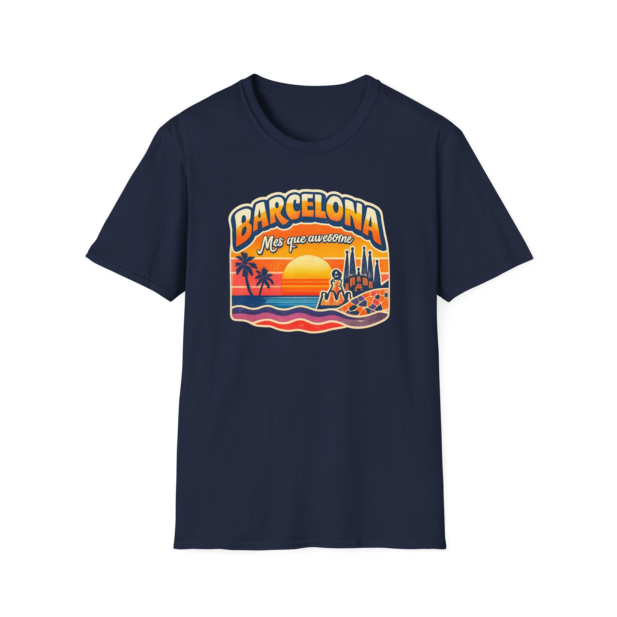 Barcelona Sunset Graphic T-Shirt — "Barcelona Más que un sueño" Vintage Beach Tee