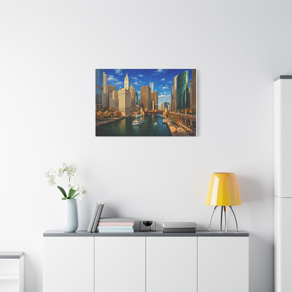 Chicago Riverwalk Canvas Print — Scenic Cityscape Wall Art