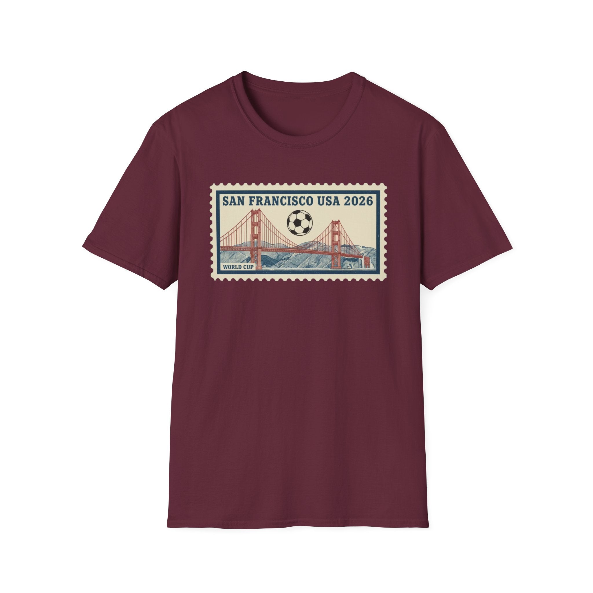 San Francisco 2026 Golden Gate Stamp T-Shirt — Vintage Soccer Postage Design