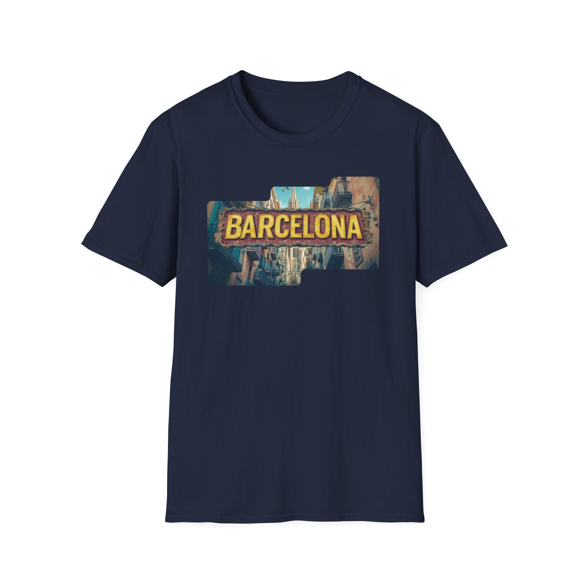 Barcelona Cityscape T-Shirt | Vintage Sign Travel Tee