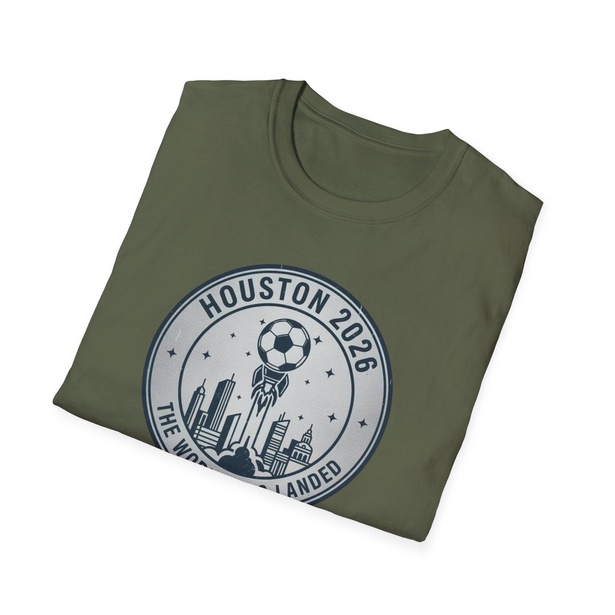 Houston 2026 Soccer Tee — "The World Has Landed" City Crest