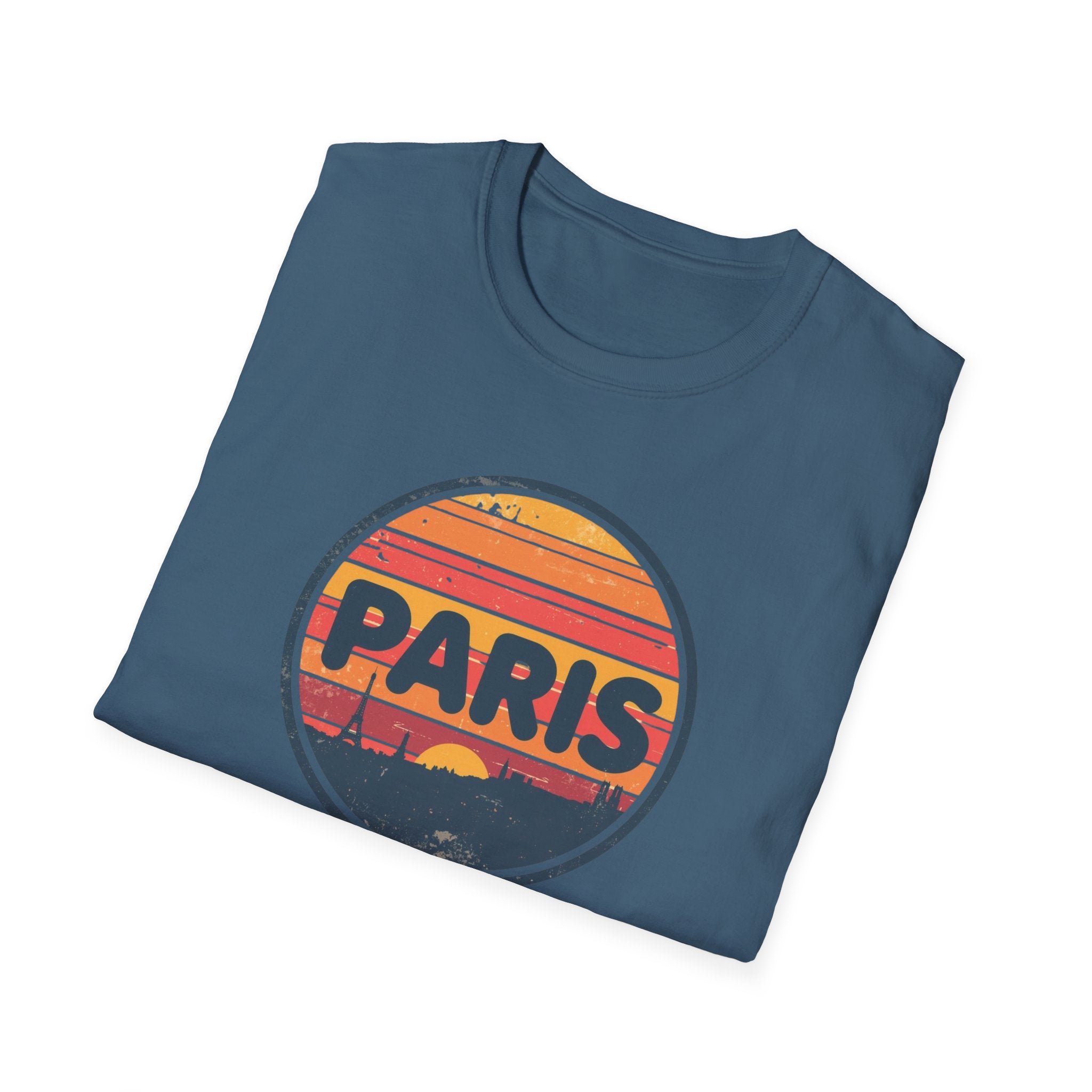Paris Sunset T-Shirt — Retro Circular Skyline Tee