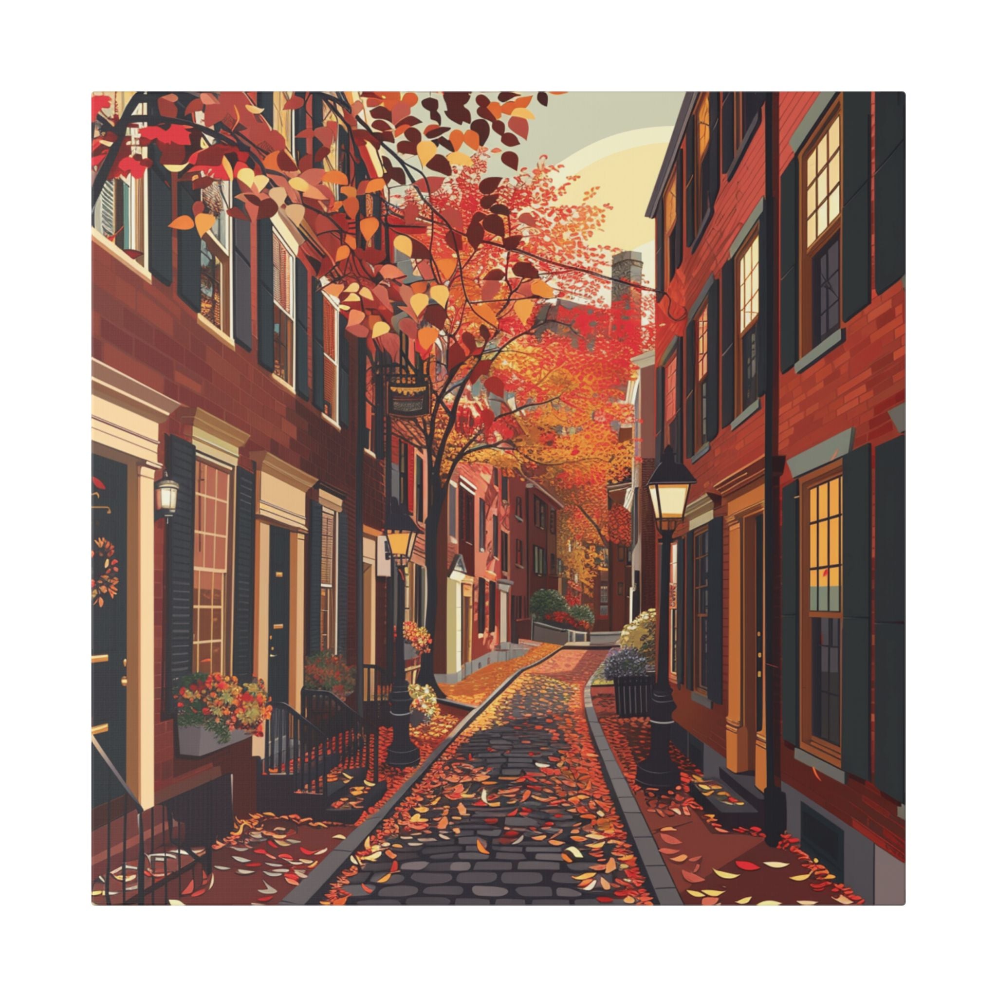 Boston Beacon Hill - New England - Acorn Street - Autumn Cobblestone Alley Stretched Canvas
