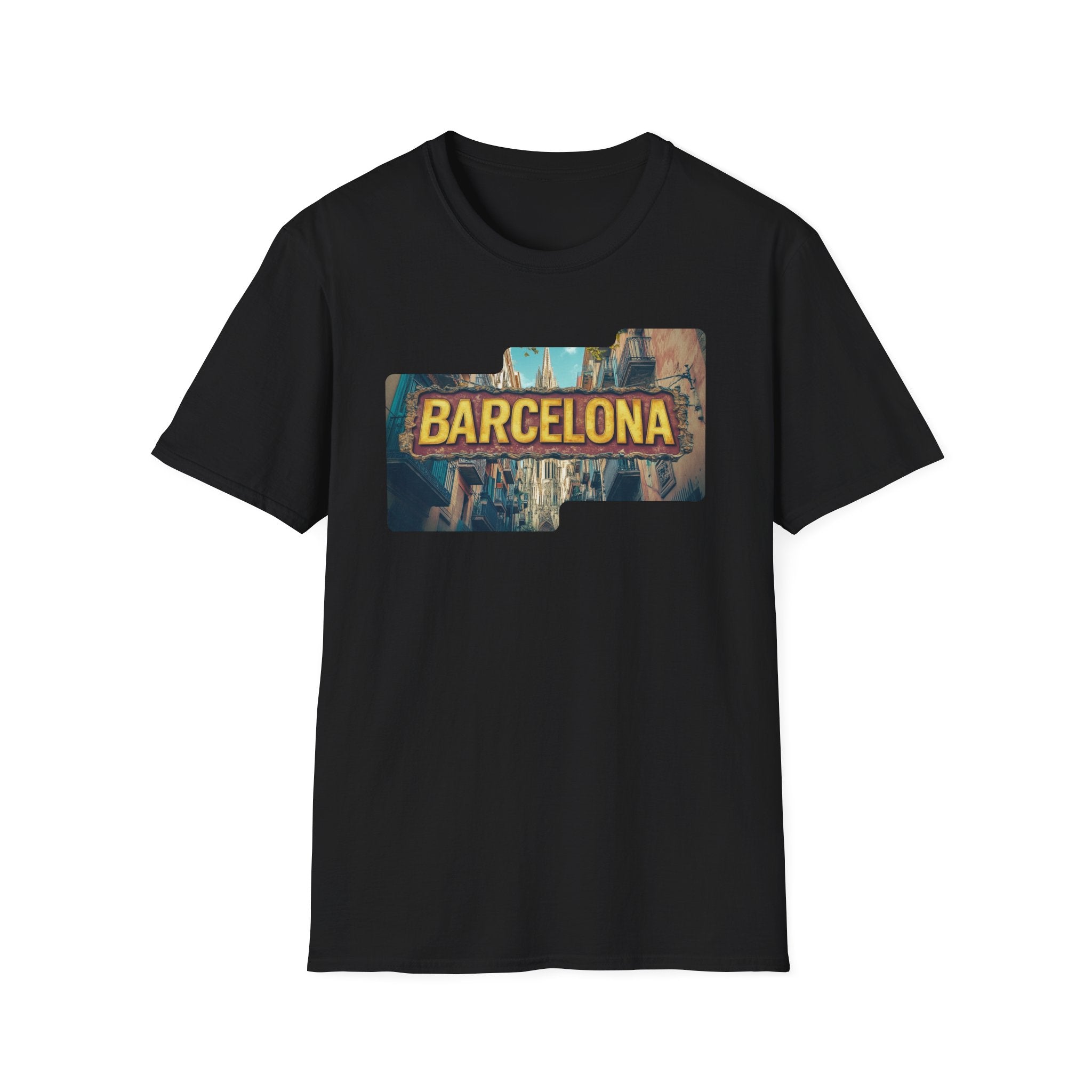 Barcelona Cityscape T-Shirt | Vintage Sign Travel Tee