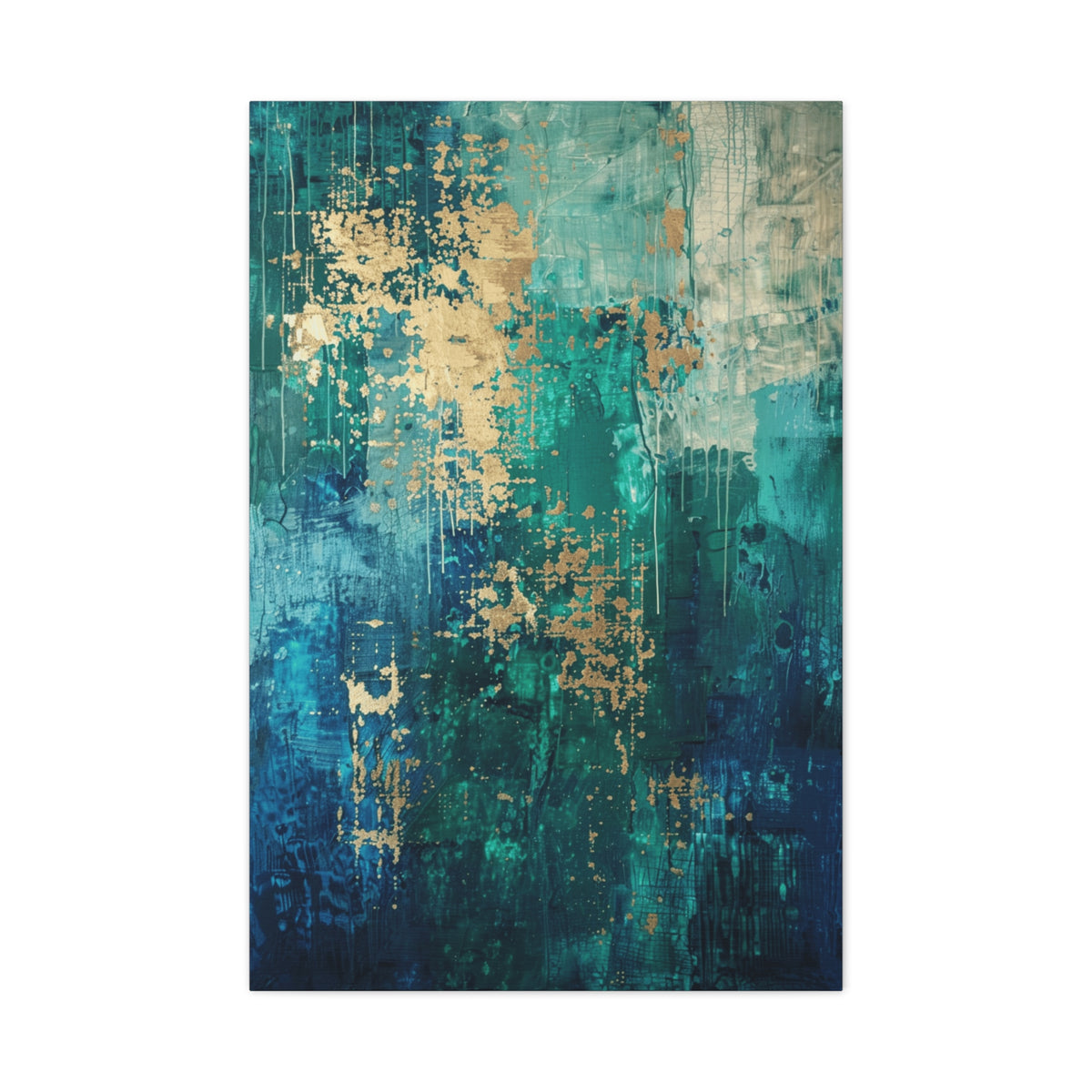 Abstract Teal & Gold Canvas Art  inspired by Vienna – Modern Stretched Wall Art