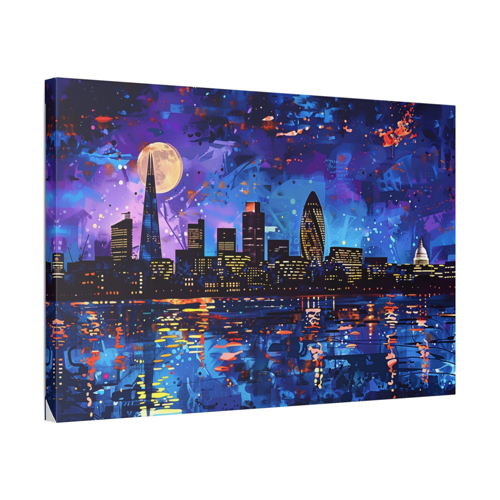 London Skyline Canvas Print – Vibrant Night Cityscape Stretched Wall Art