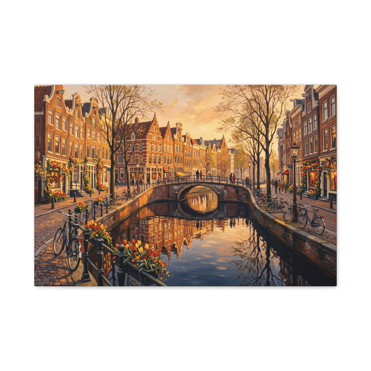 Amsterdam Canal Sunset Stretched Canvas Wall Art