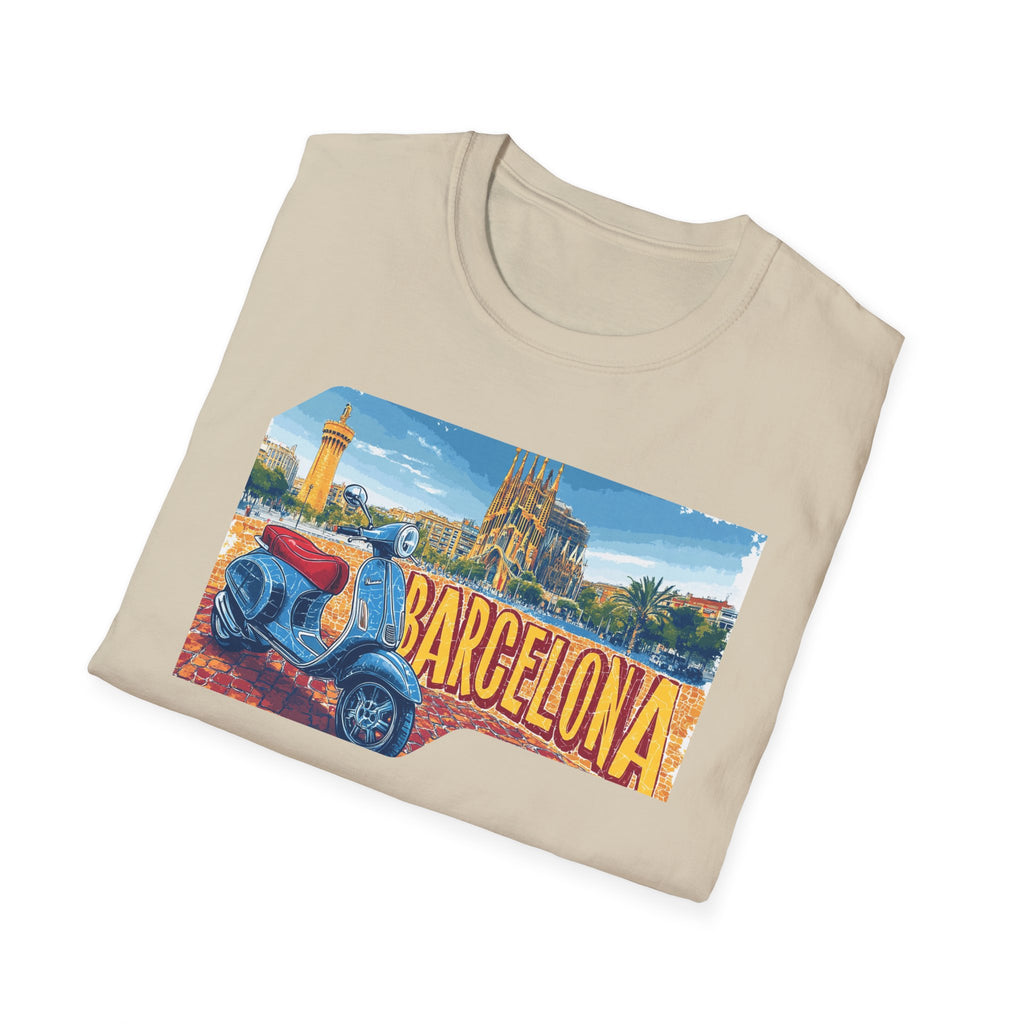 Barcelona Vintage Scooter T-Shirt | City Skyline Travel Souvenir