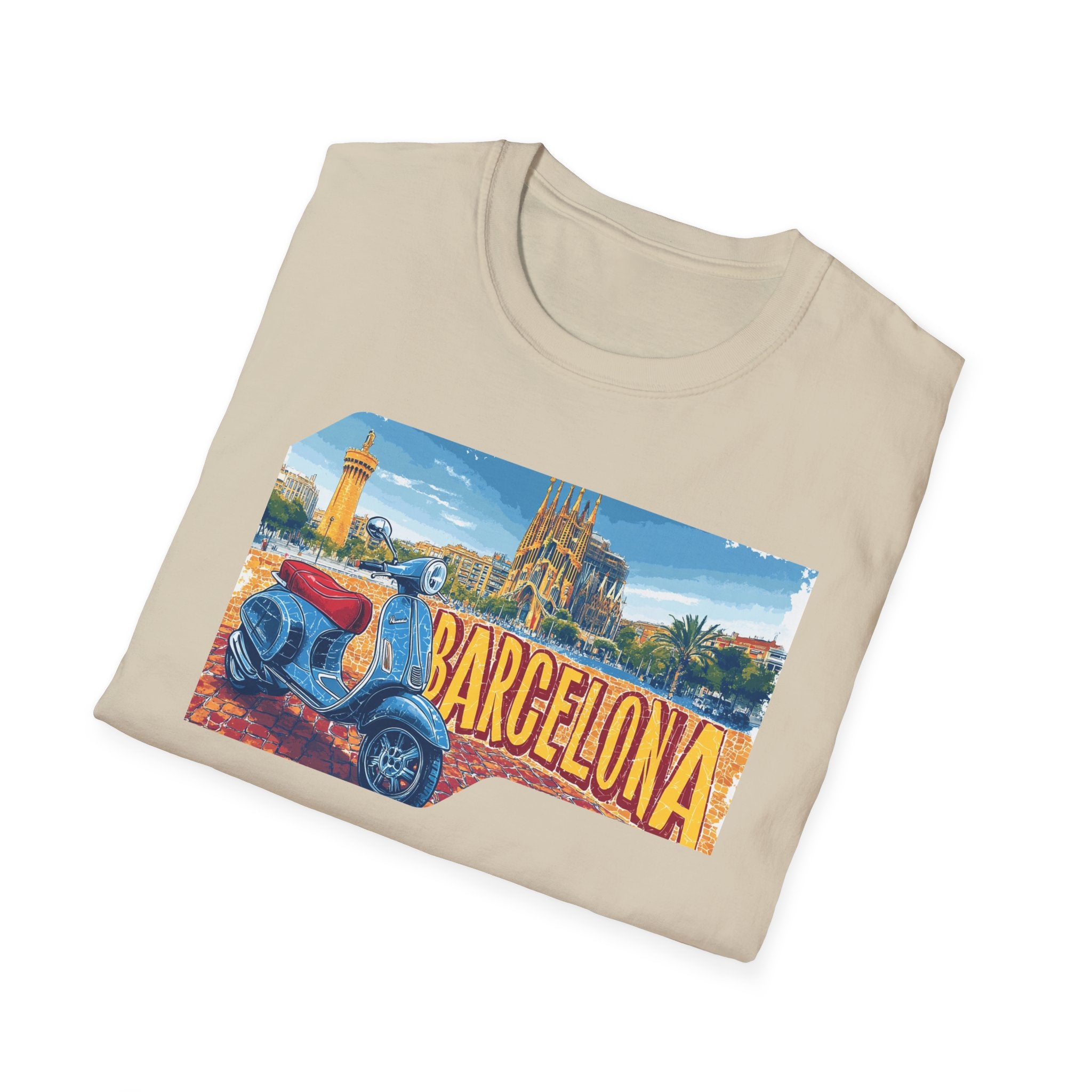 Barcelona Vintage Scooter T-Shirt | City Skyline Travel Souvenir