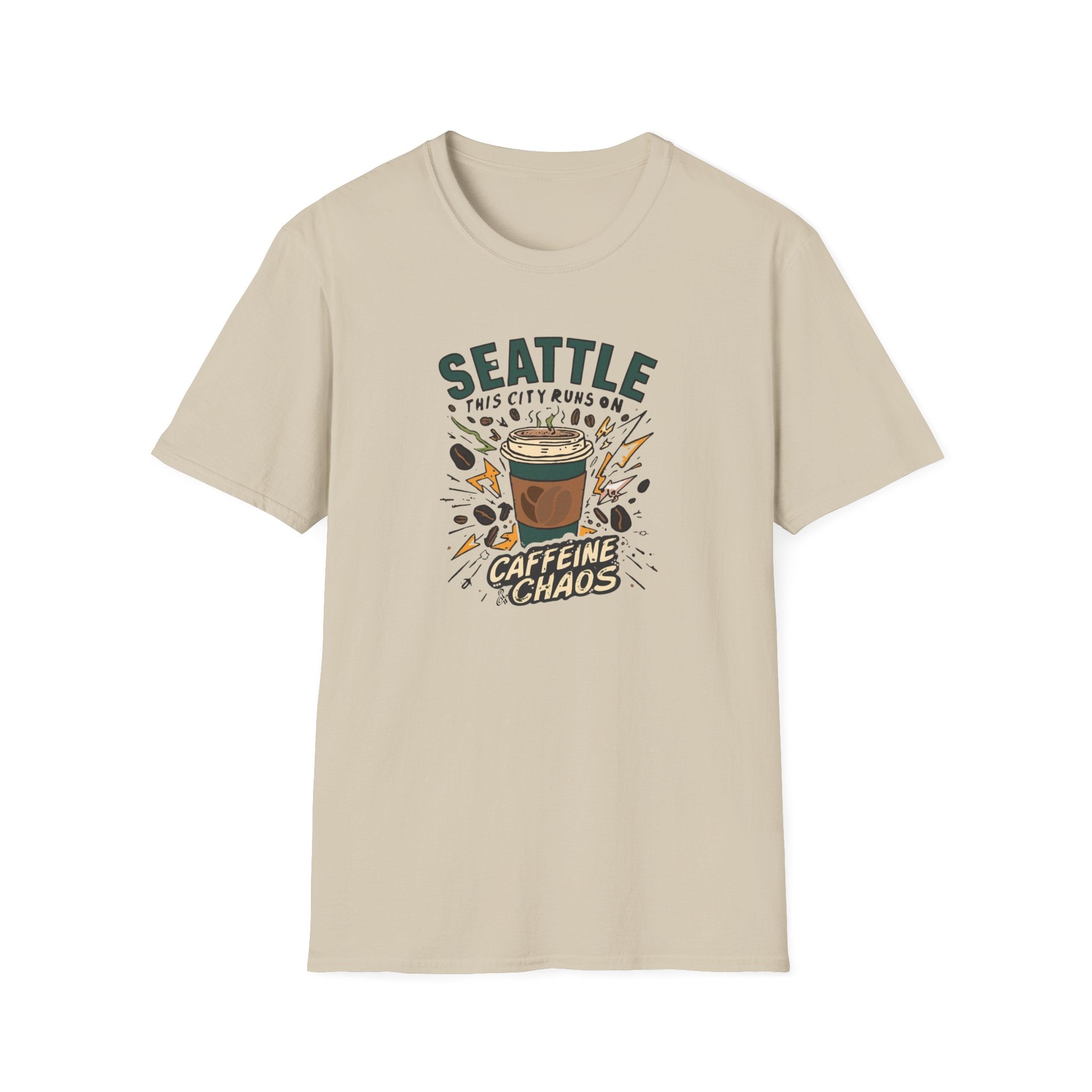 Seattle Caffeine Chaos T-Shirt – This City Runs on Coffee Graphic Tee