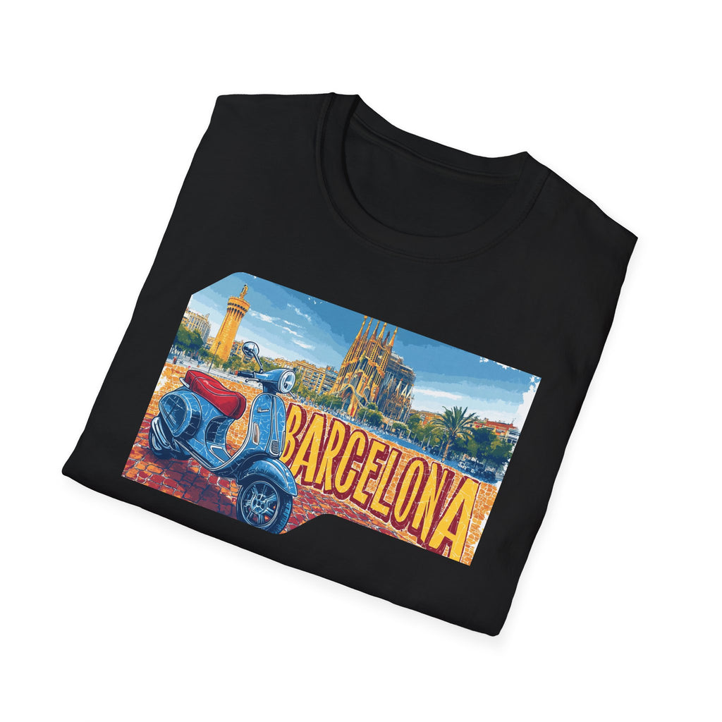 Barcelona Vintage Scooter T-Shirt | City Skyline Travel Souvenir