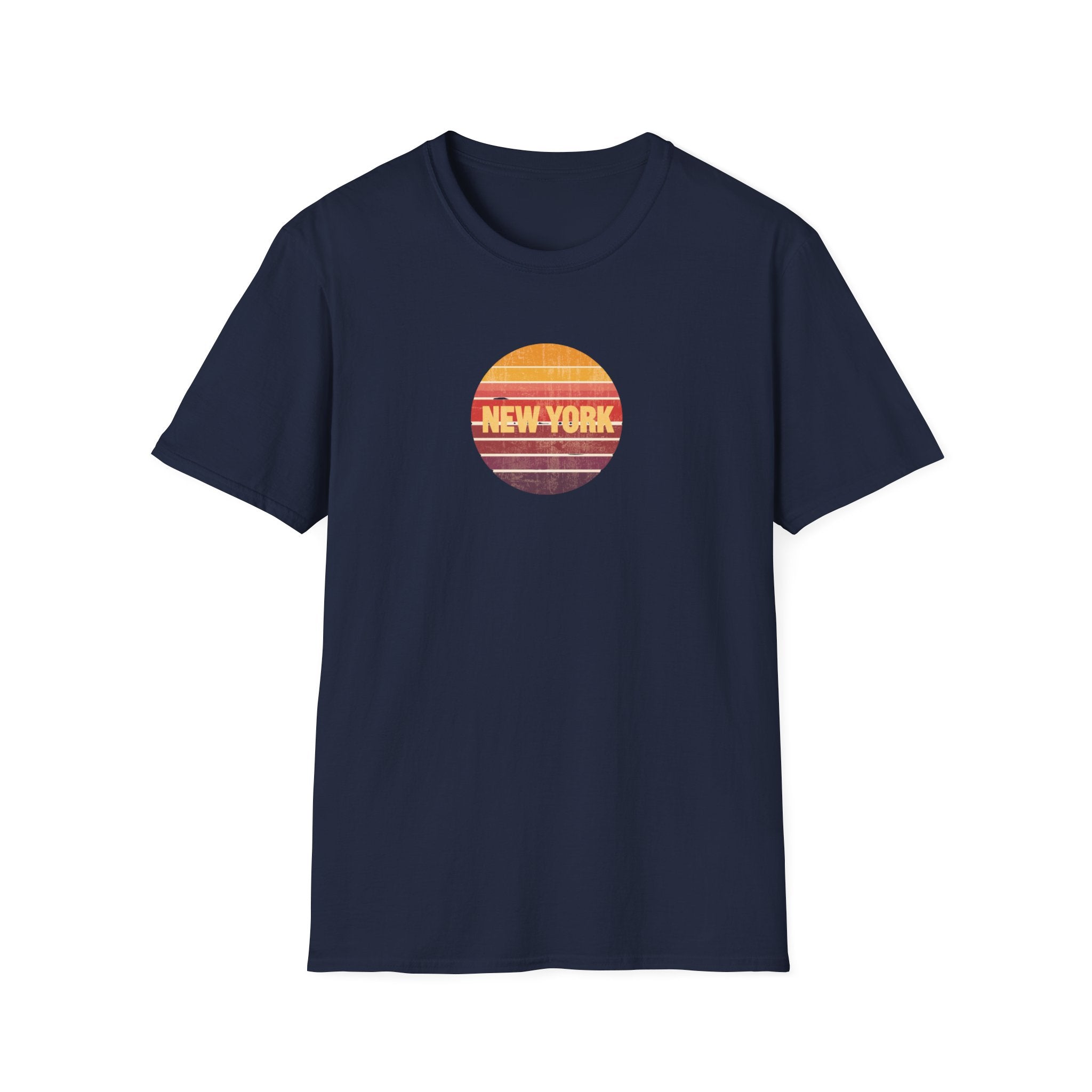 Retro Sunset New York T-Shirt | Vintage Striped City Graphic