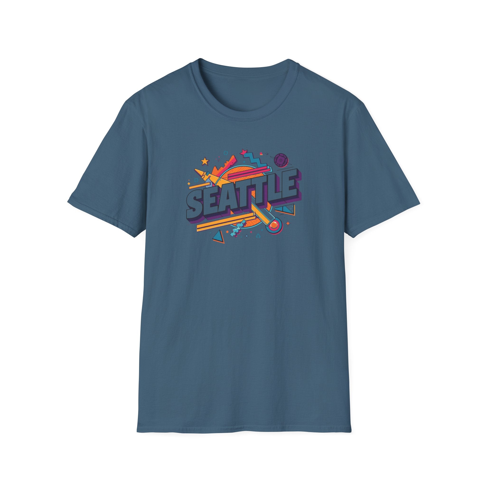 Seattle Retro Graphic T-Shirt — Colorful City Skyline Design