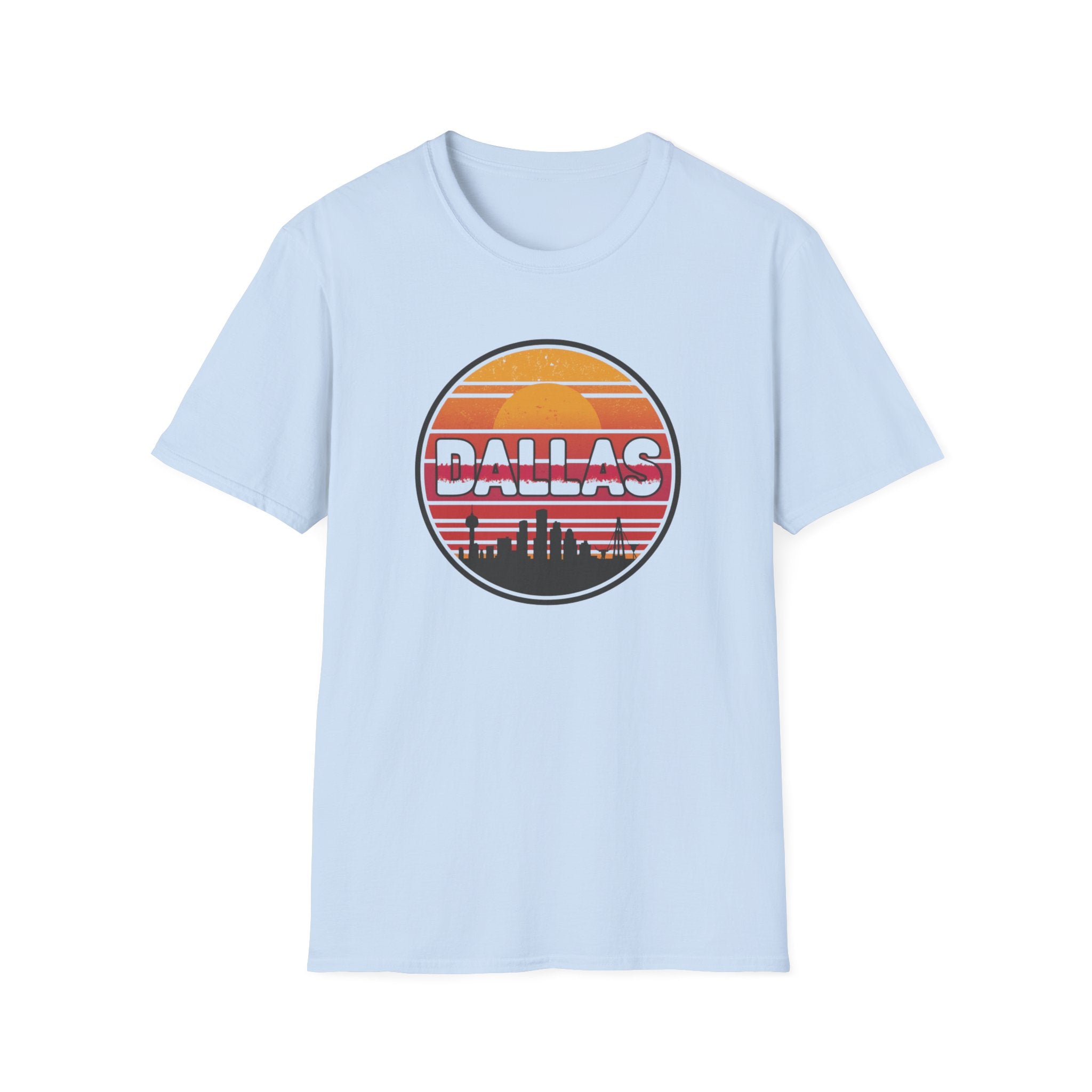 Dallas Sunset Skyline T‑Shirt — Retro Cityscape Tee