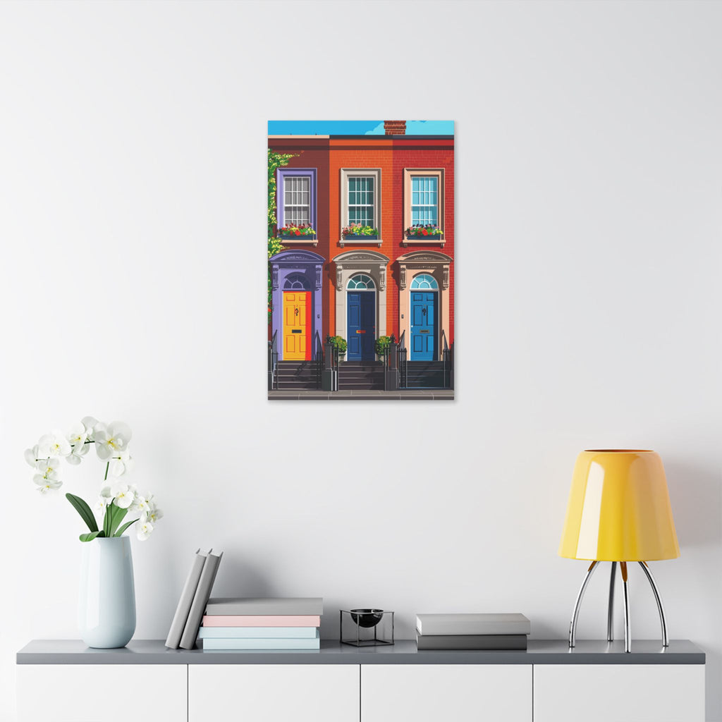 Dublin Georgian Doorway Street Scene - Colorful Rowhouse Canvas Wall Art — Vibrant Townhouse Street Scene