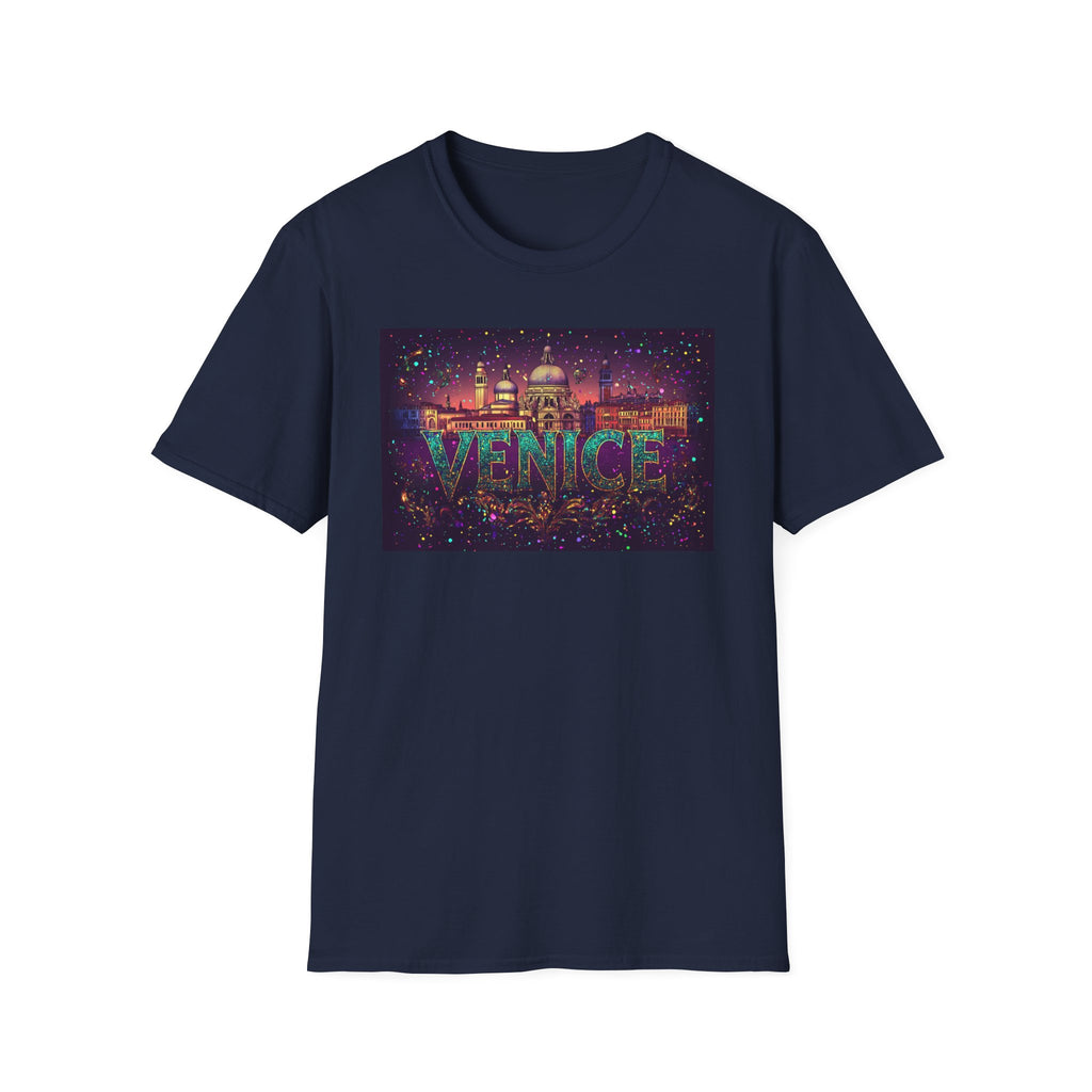 Venice skyline text T-Shirt | Venice Italy cityscape, neon travel tee