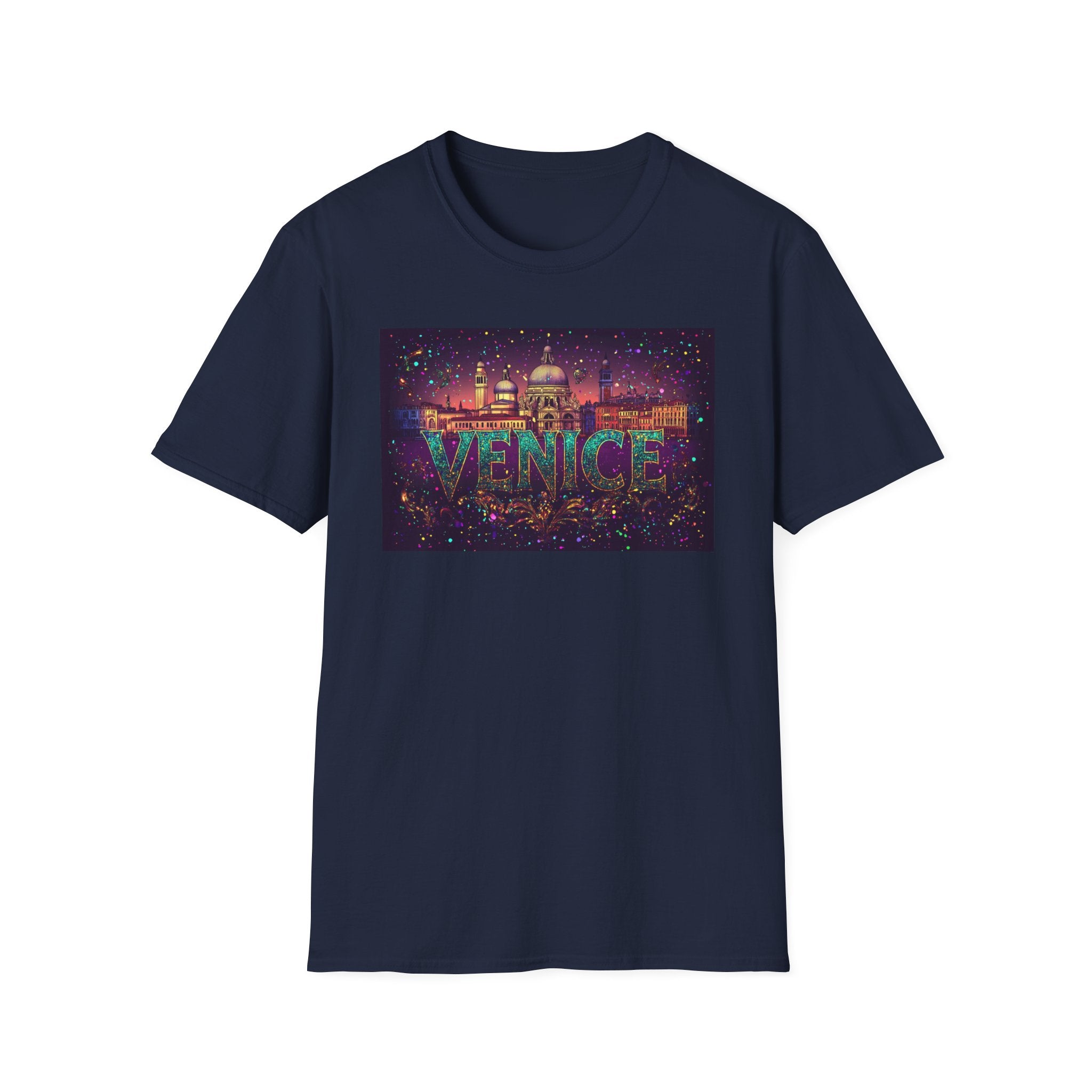 Venice skyline text T-Shirt | Venice Italy cityscape, neon travel tee
