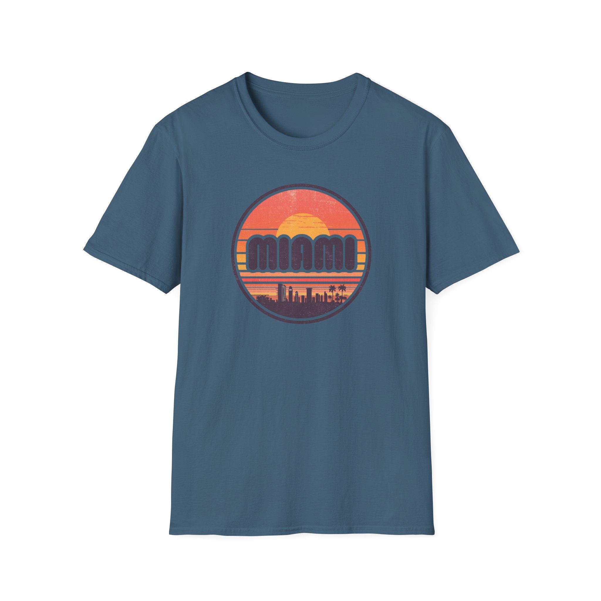 Miami Sunset T-Shirt — Retro Beach Skyline Tee