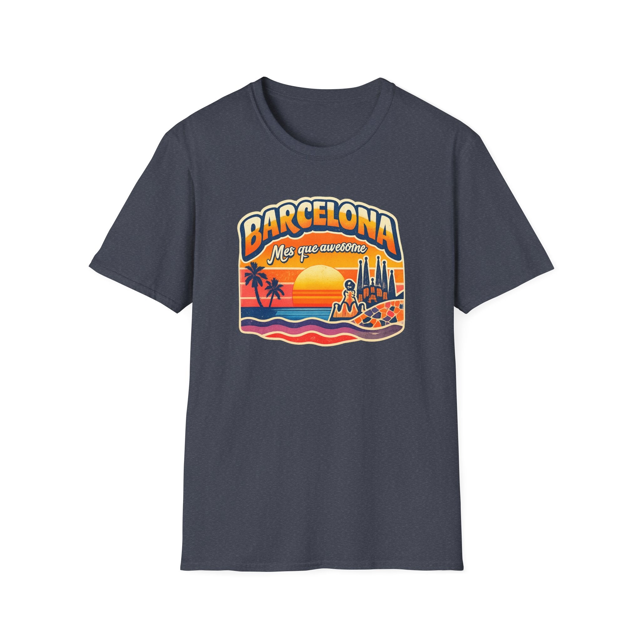 Barcelona Sunset Graphic T-Shirt — "Barcelona Más que un sueño" Vintage Beach Tee