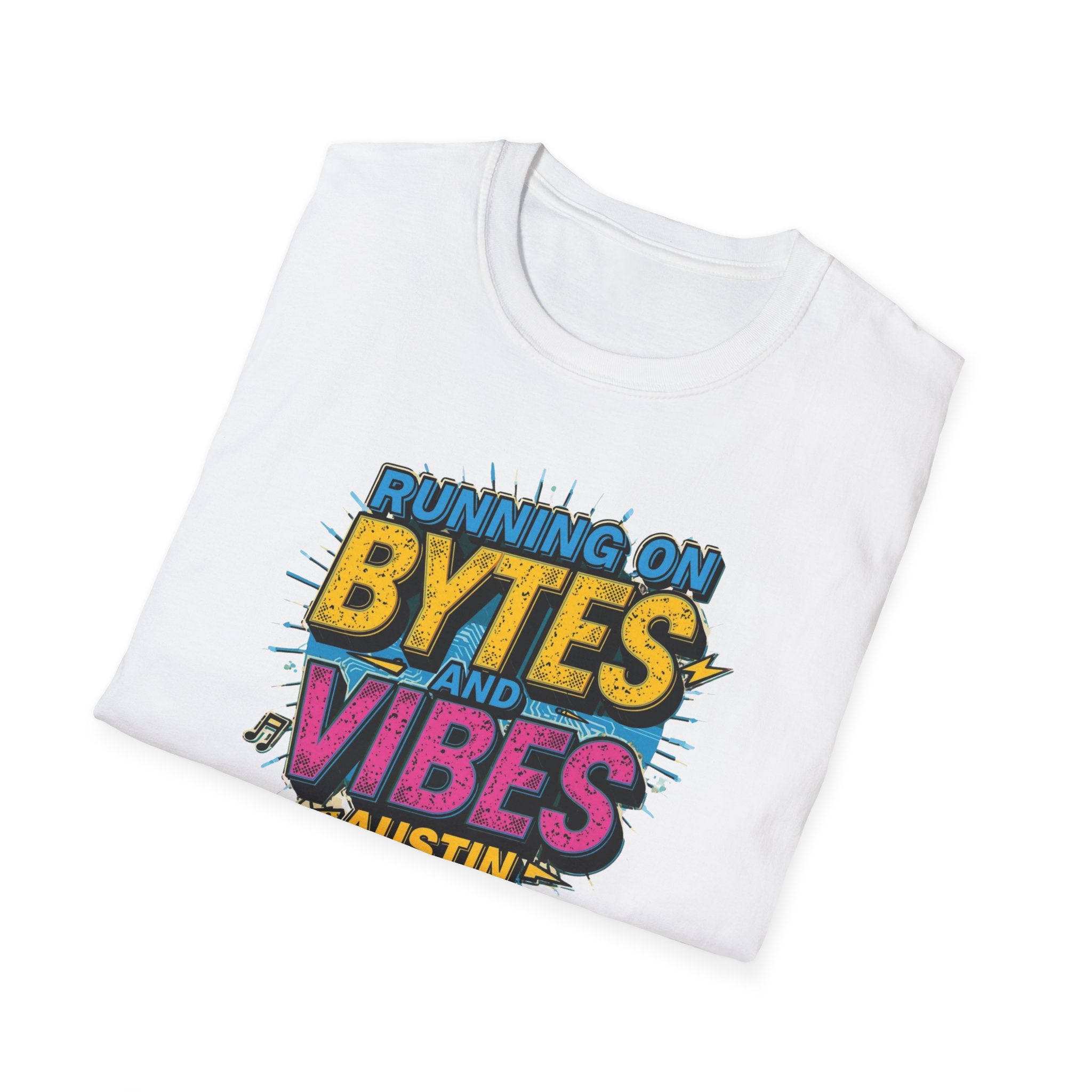 Running on Bytes and Vibes T-Shirt — Austin Retro Tech Graphic Tee