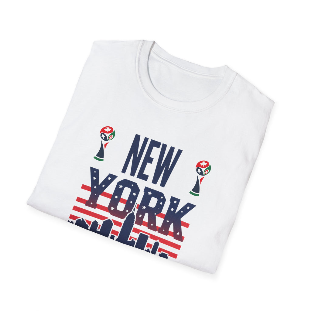 New York USA World Cup 2026 T-Shirt — American Flag Skyline Soccer Tee