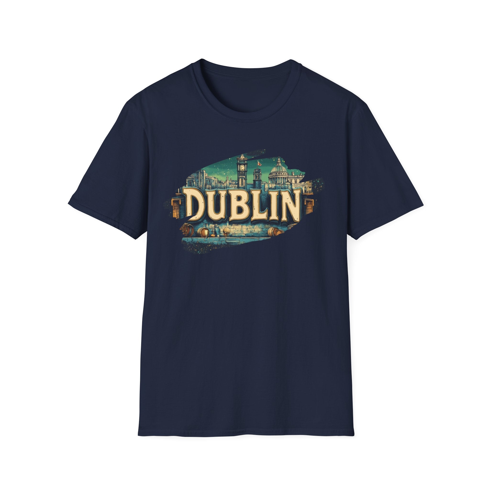 Dublin vintage travel collage T-Shirt | Irish city skyline, retro postcard style