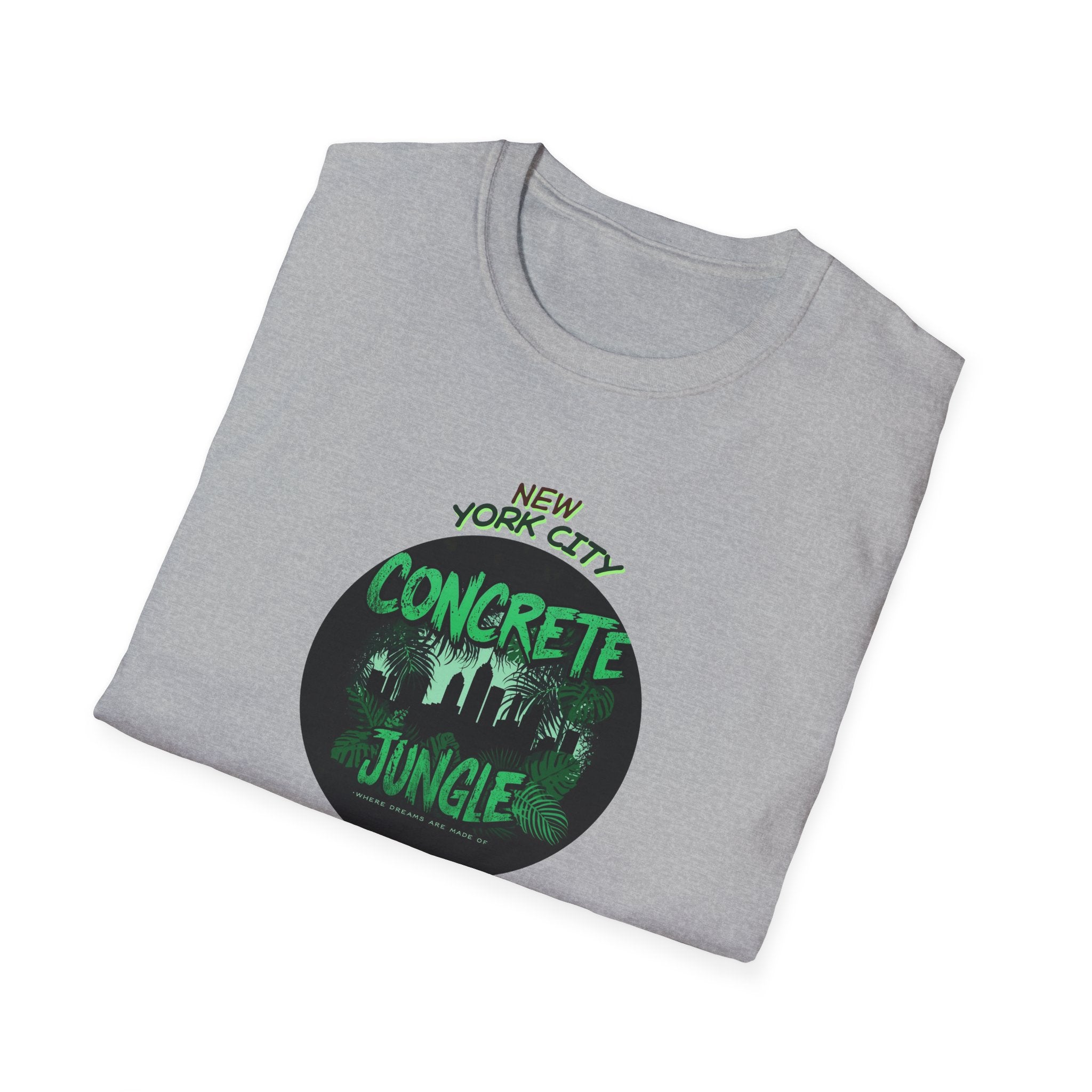 New York City Concrete Jungle T-Shirt | Skyline Silhouette, Green Badge